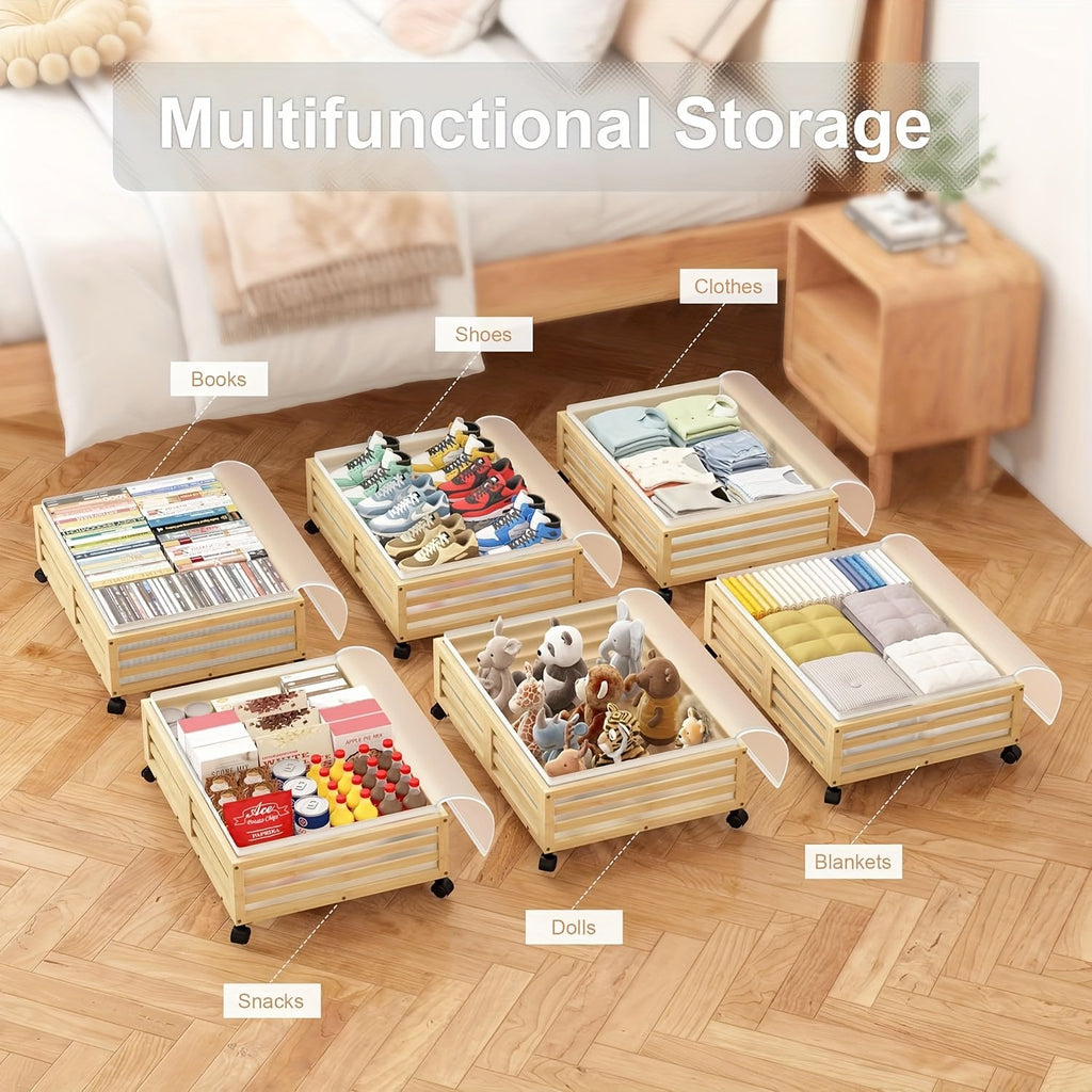 Bamboo Under-Bed Storage Bins with Wheels, 2-Pack O474436