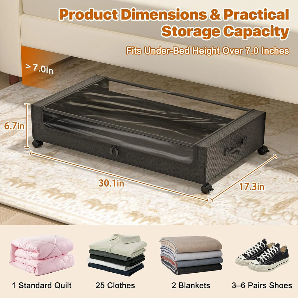 Under Bed Storage Containers with Wheels, 4 Pack, XXL 60L, Clear Lids X97107