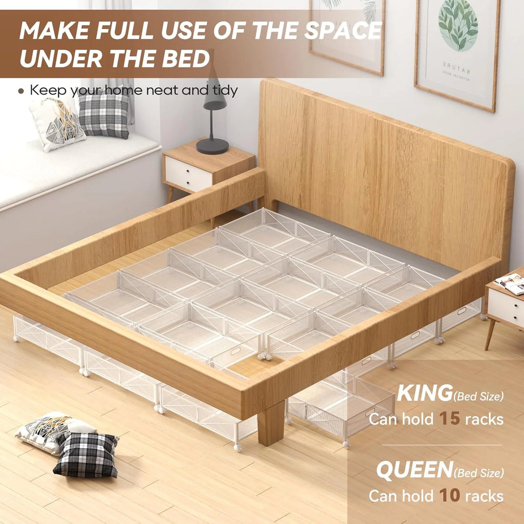 Under Bed Storage Containers with Wheels, Shoe Organizer Drawer, Metal Storage for Clothes Shoes Blankets X85755