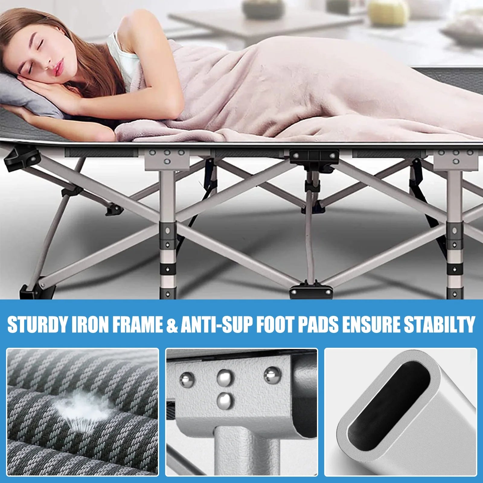Camping Cot for Adults, Portable Folding Bed with Mattress and Carry Bag P392456