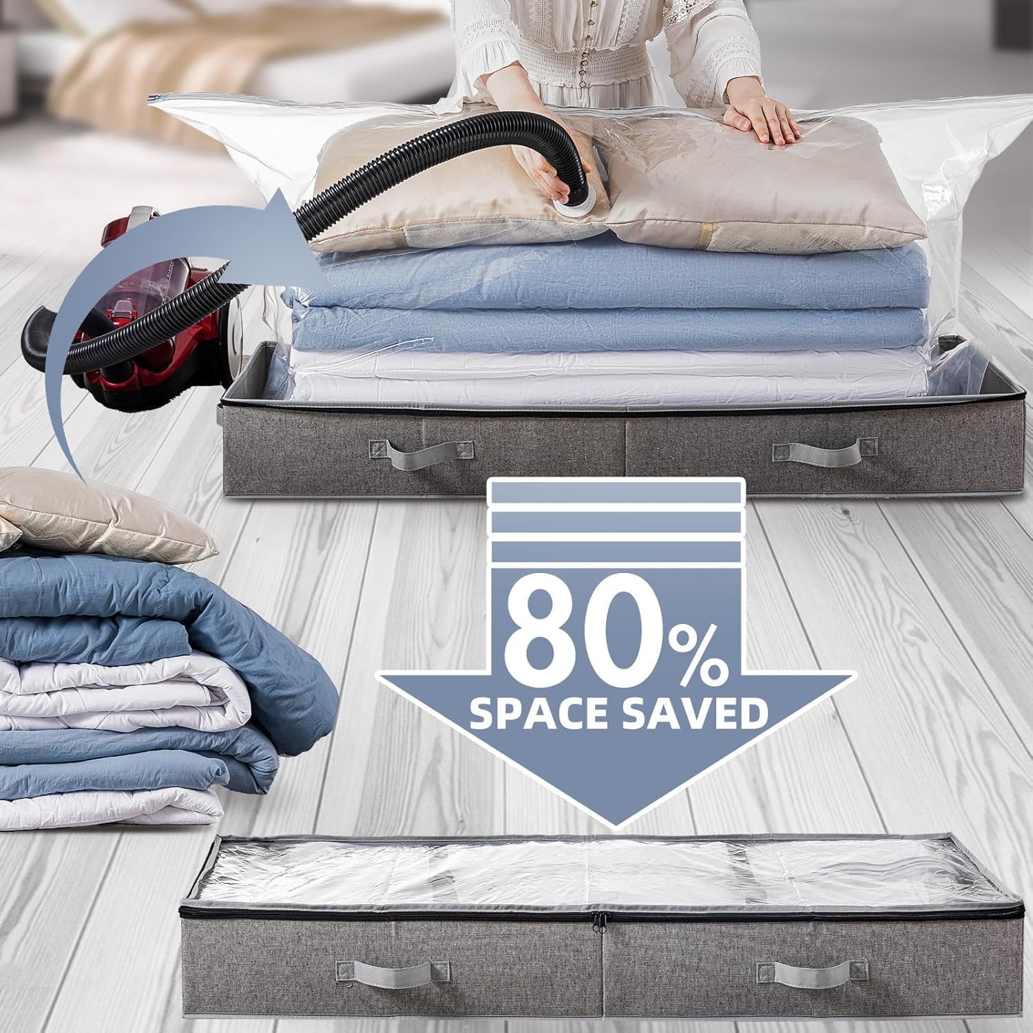 Under Bed Storage Container for Quilts Pillows Blankets, Foldable Large Capacity J855381