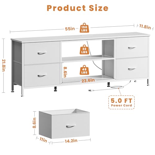 TV Stand with 4 Fabric Drawers and Open Shelves for 50" TV, Black Wood Veins F648