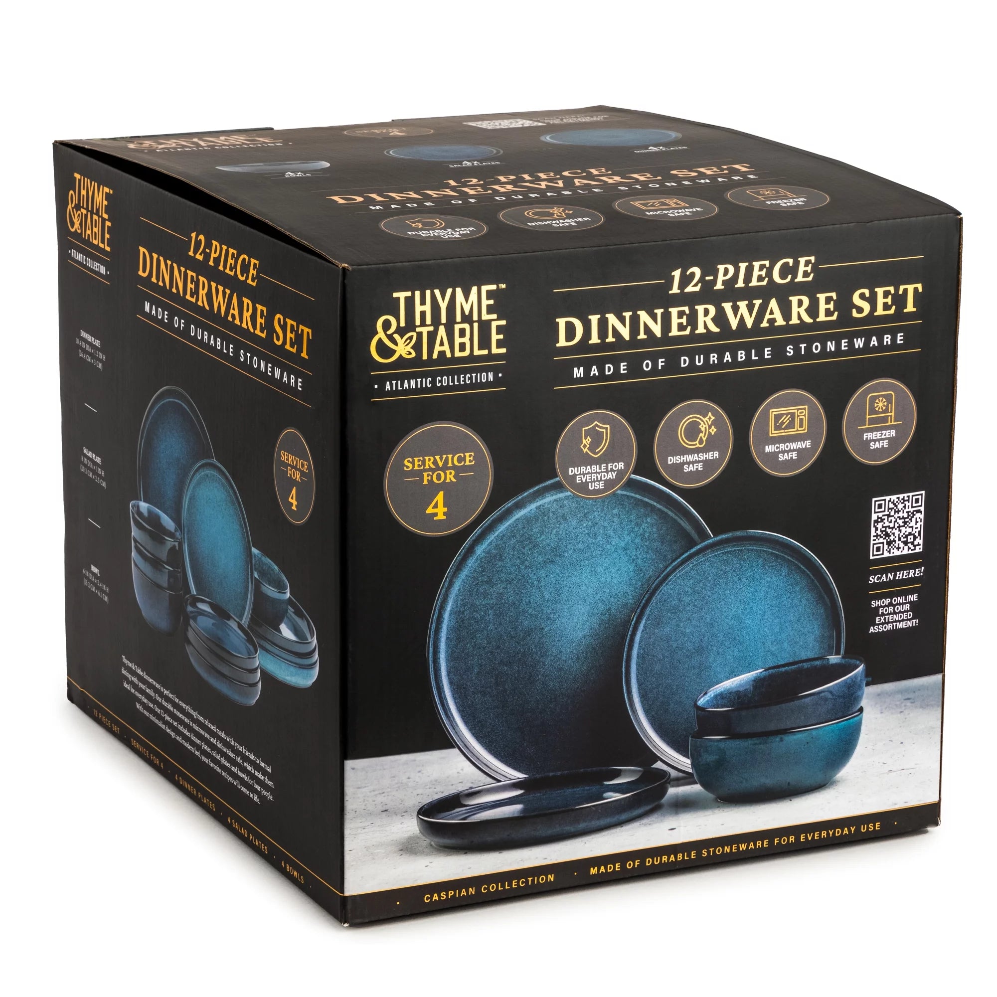 12-Piece Stoneware Dinnerware Set, Atlantic Blue N235592