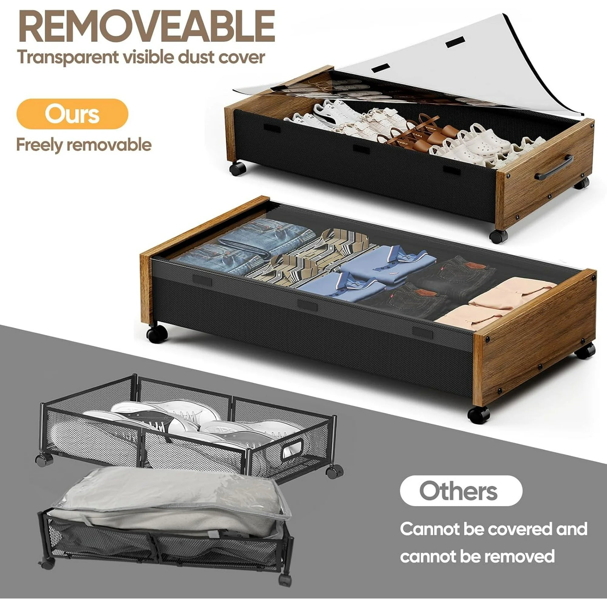 Under Bed Storage Bins with Wheels, 2 Pack, Removable Lid M4507