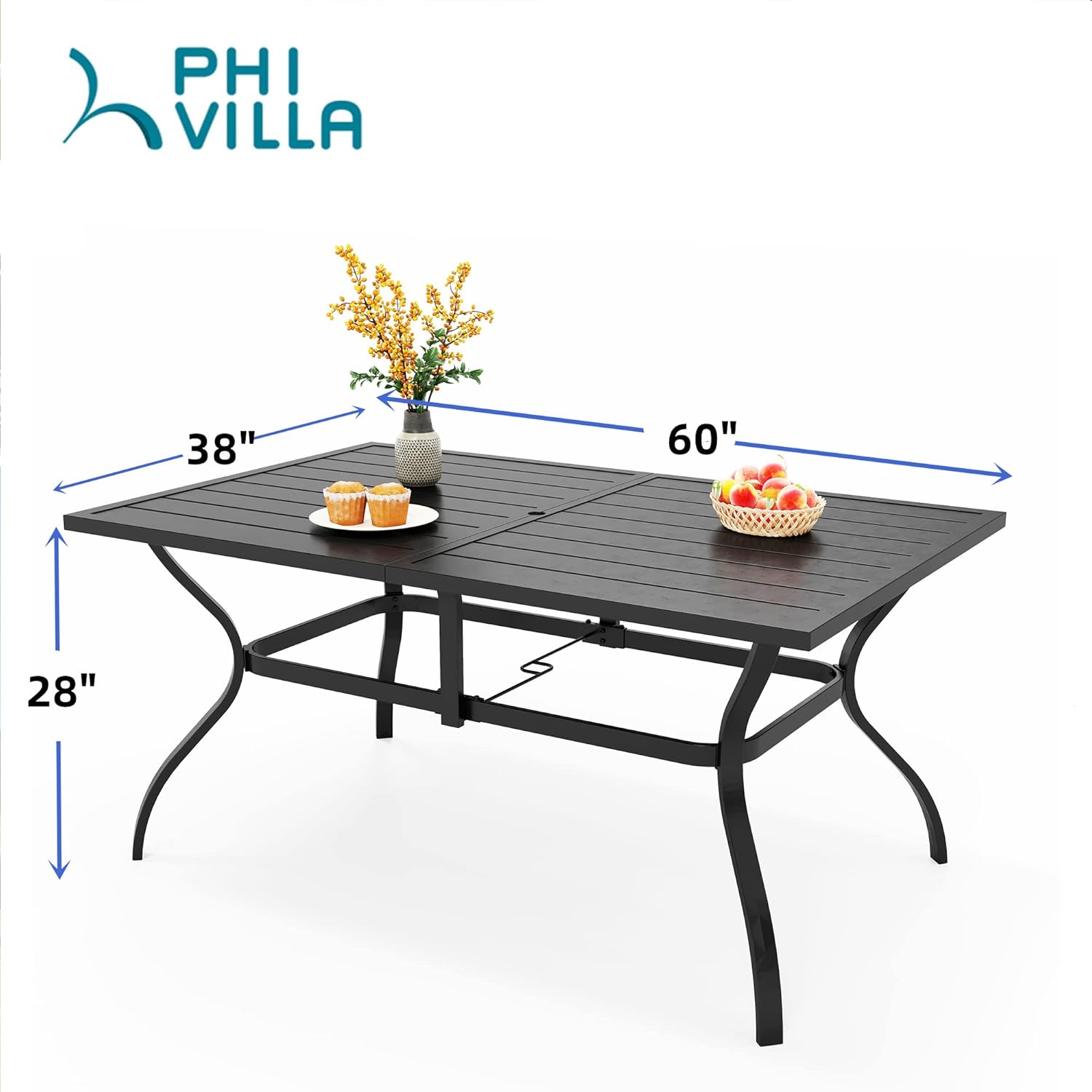 Patio Dining Table for 6, Weather-Resistant Rectangular, Black J774526