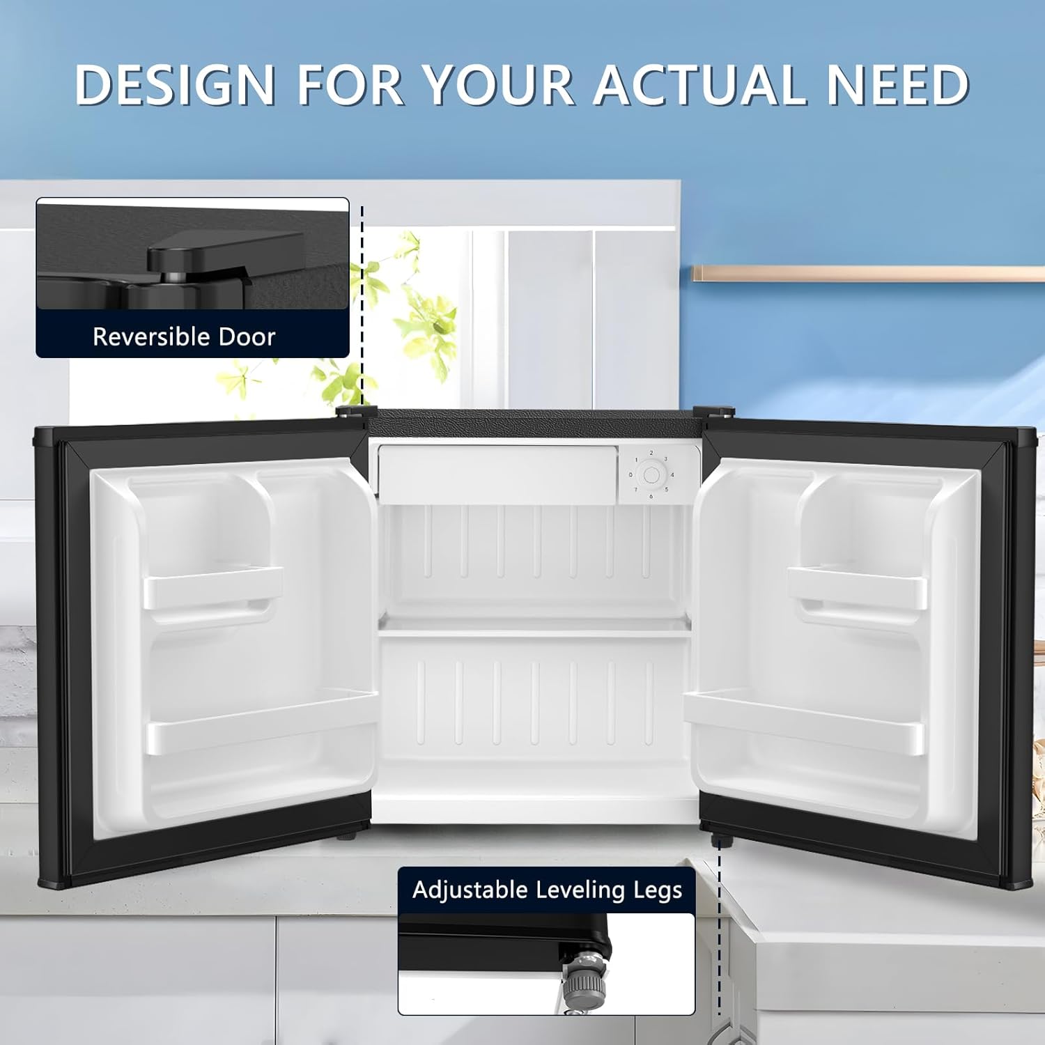 Mini Fridge with Freezer, 1.4 Cu. Ft Compact Refrigerator, Reversible Door, Black H1483