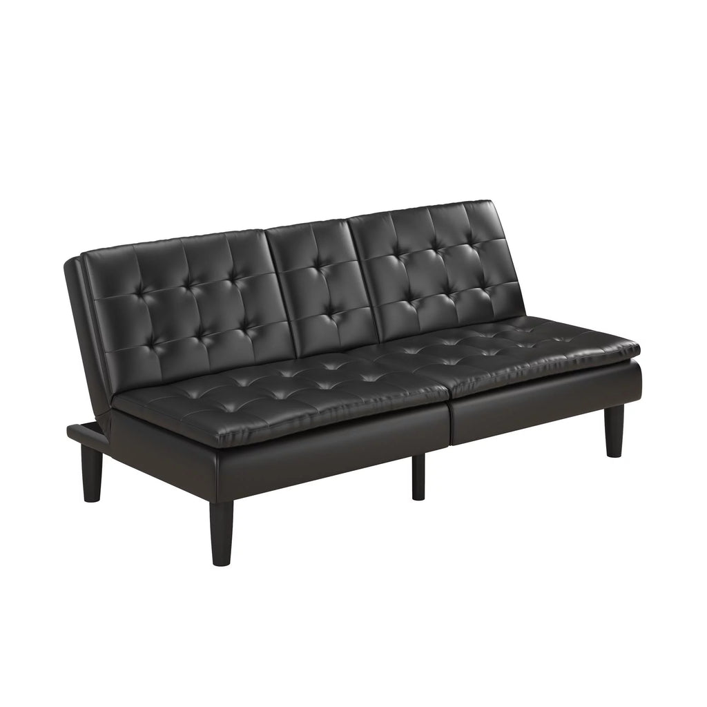 Memory Foam Futon with Cupholder and USB, Black Faux Leather P11538