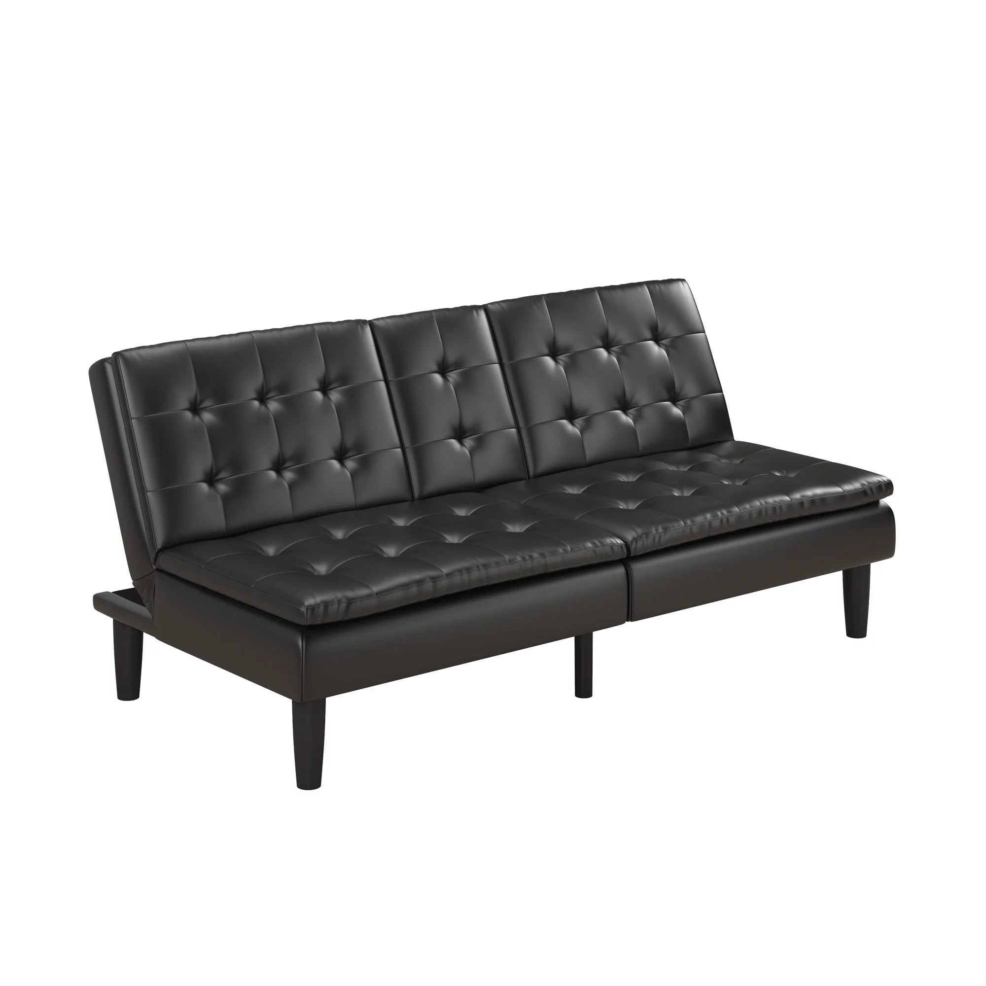 Memory Foam Futon with Cupholder and USB, Black Faux Leather P11538