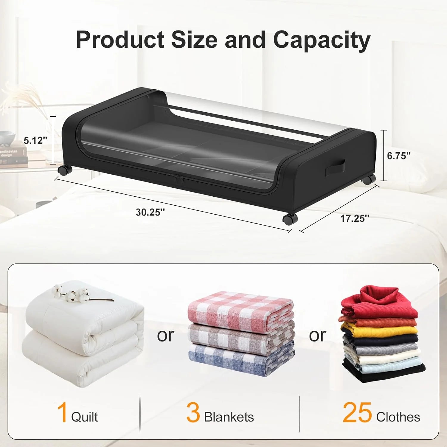 Under Bed Storage with Wheels 2 Pack, Large Rolling Containers with Lid S525