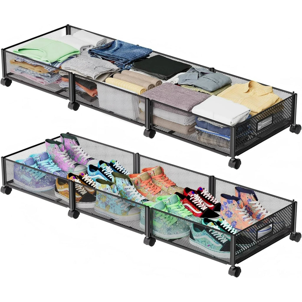 Under Bed Storage on Wheels, Large Capacity Rolling Containers, Foldable Drawers V2641