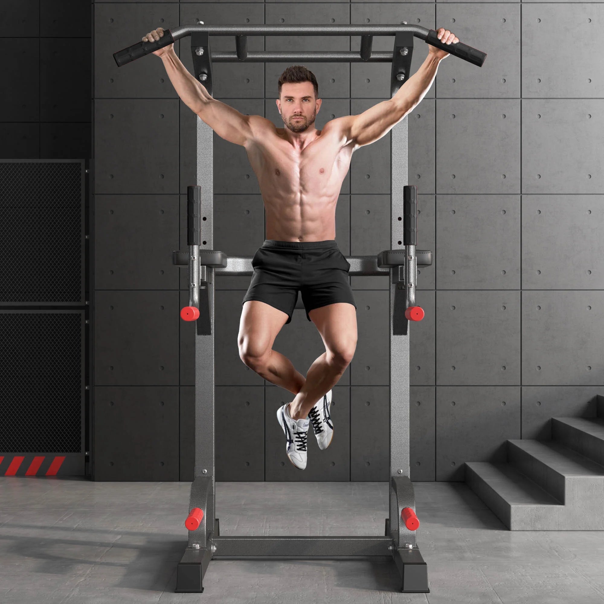 Power Tower Dip Station Pull Up Bar Stand with Adjustable Height W46299