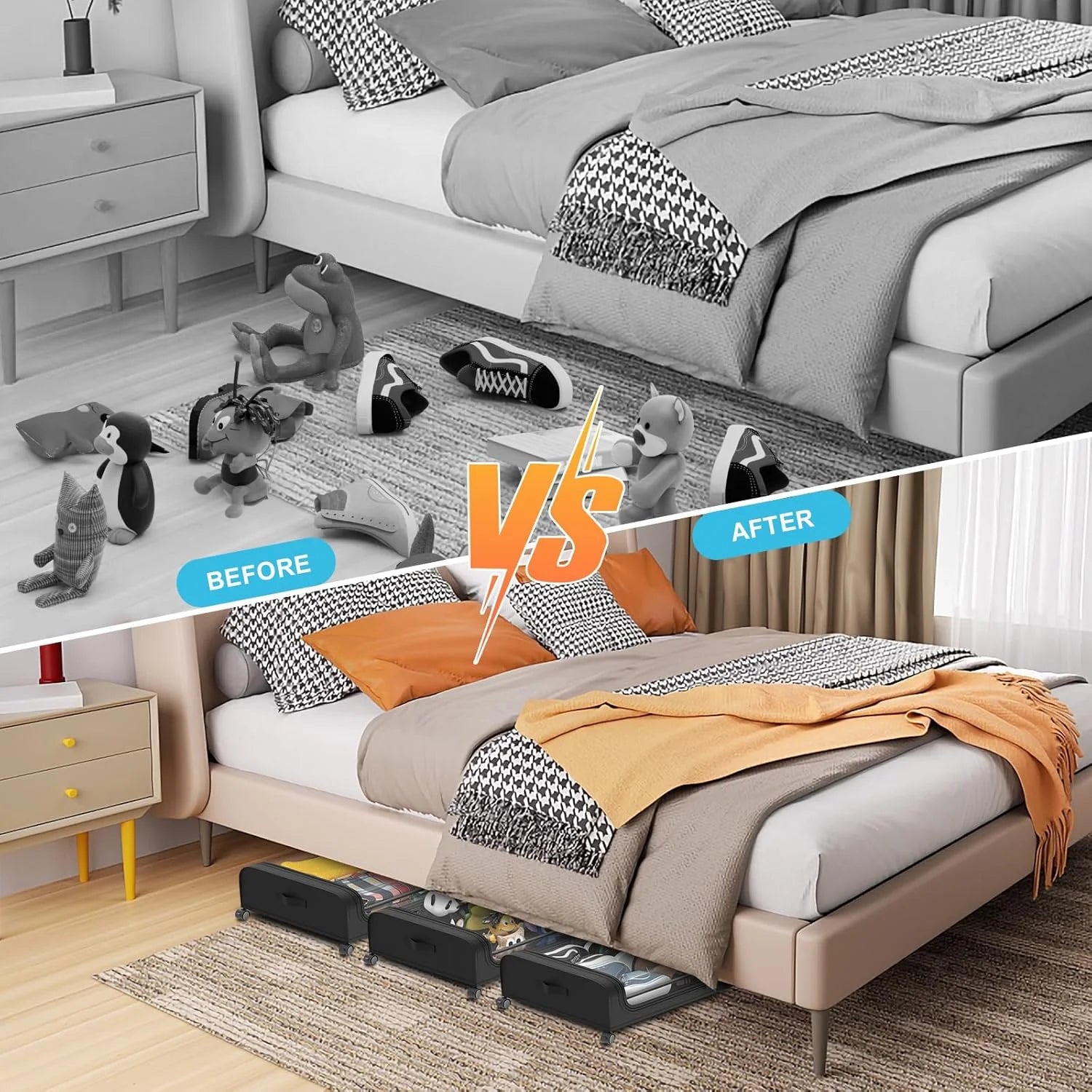 Under Bed Storage with Wheels 2 Pack, Large Rolling Containers with Lid S525