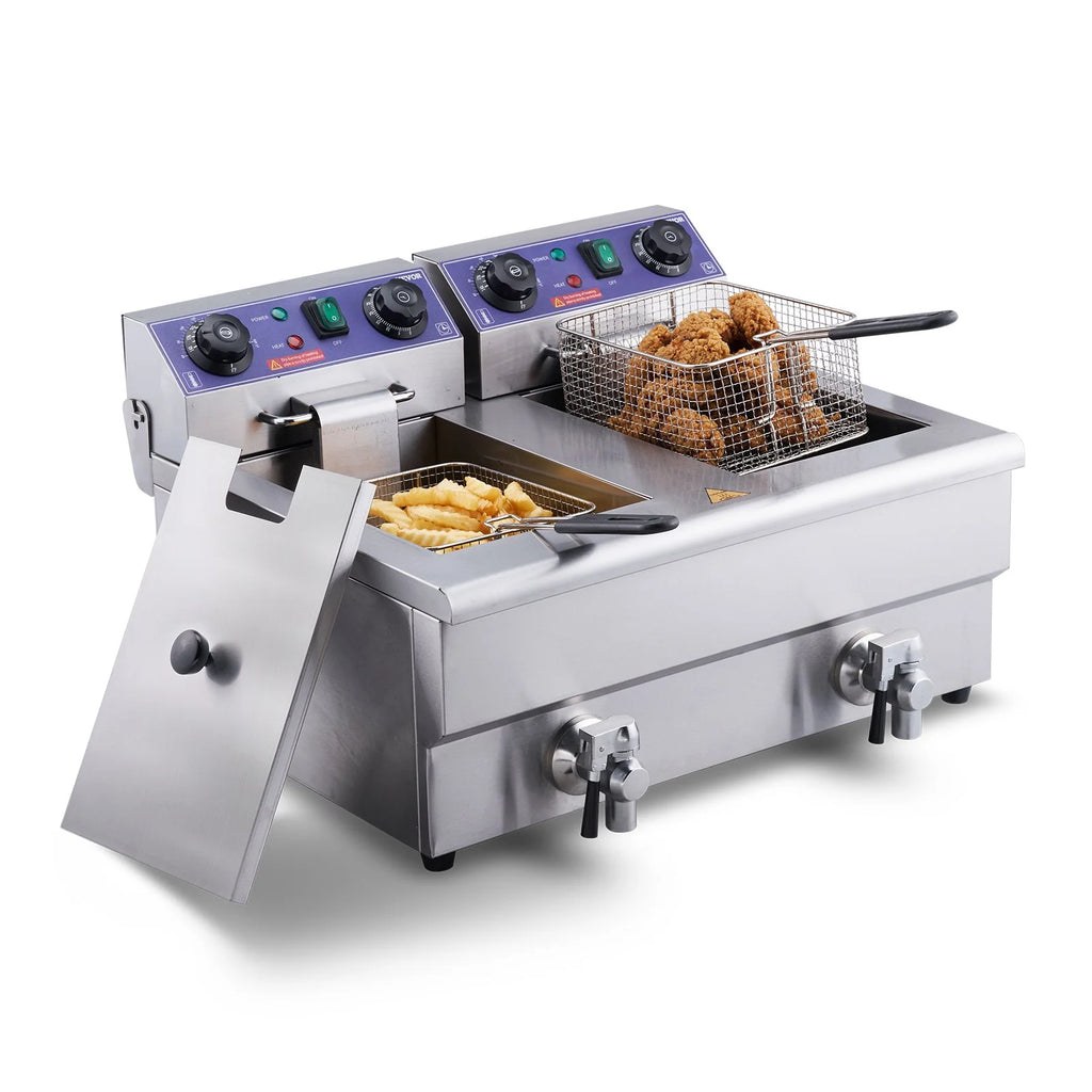 Commercial Electric Deep Fryer, Dual Tanks 3000W Countertop F7184
