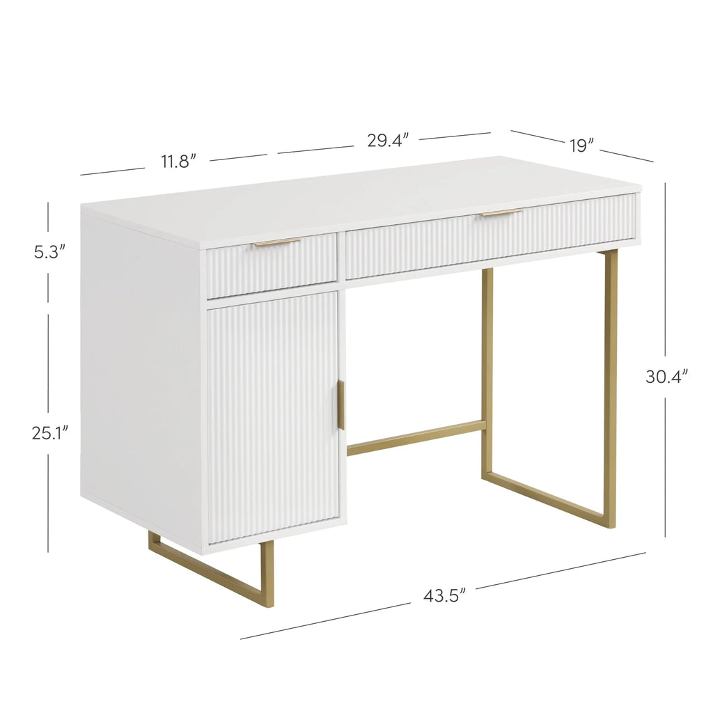 Modern White Computer Desk with Drawers and Cabinet Storage U195269
