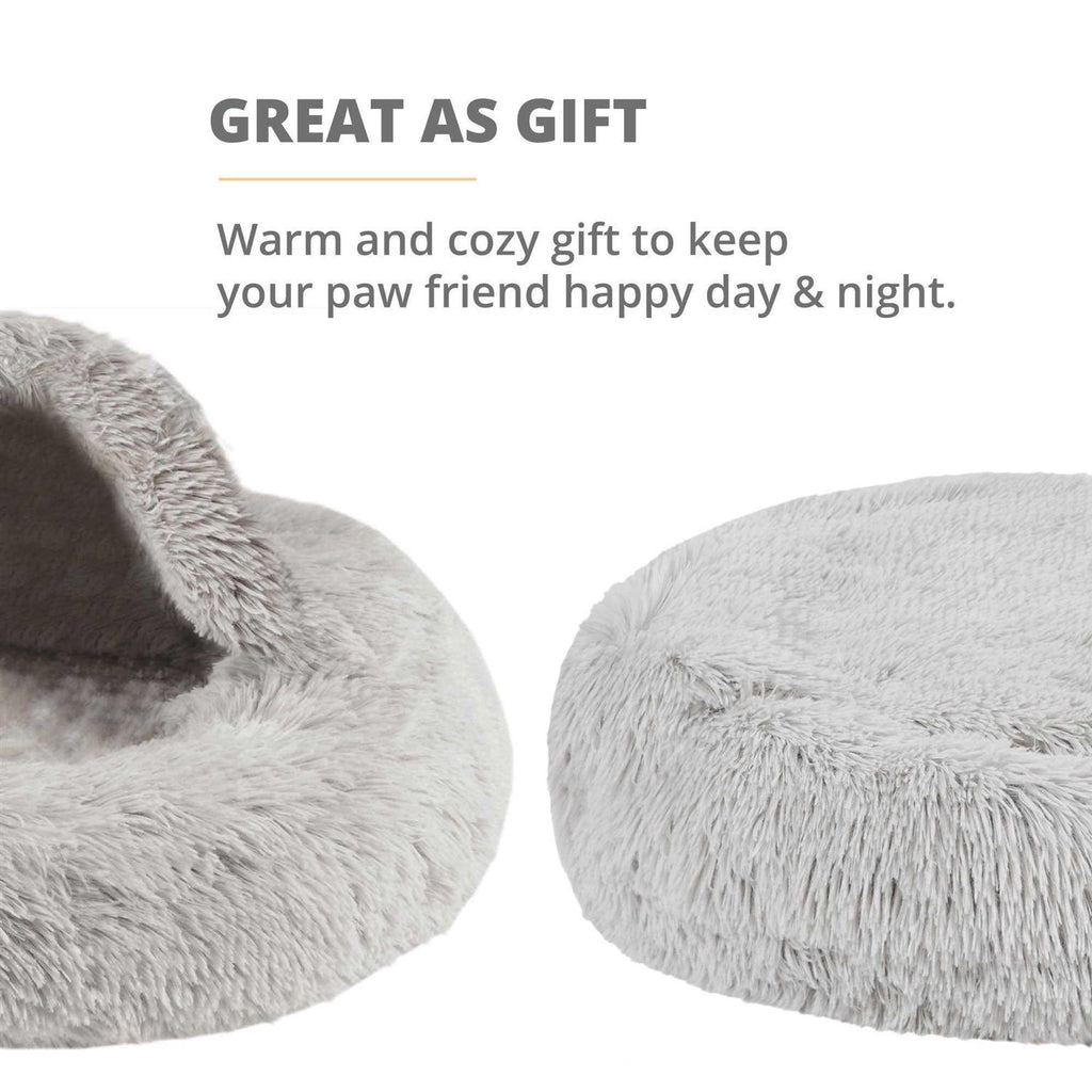 Cat Bed Cave Soft Faux Fur Hooded Blanket for Indoor Pets Q359