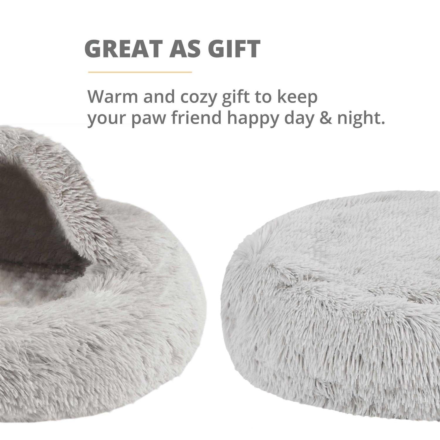 Cat Bed Cave Soft Faux Fur Hooded Blanket for Indoor Pets Q359