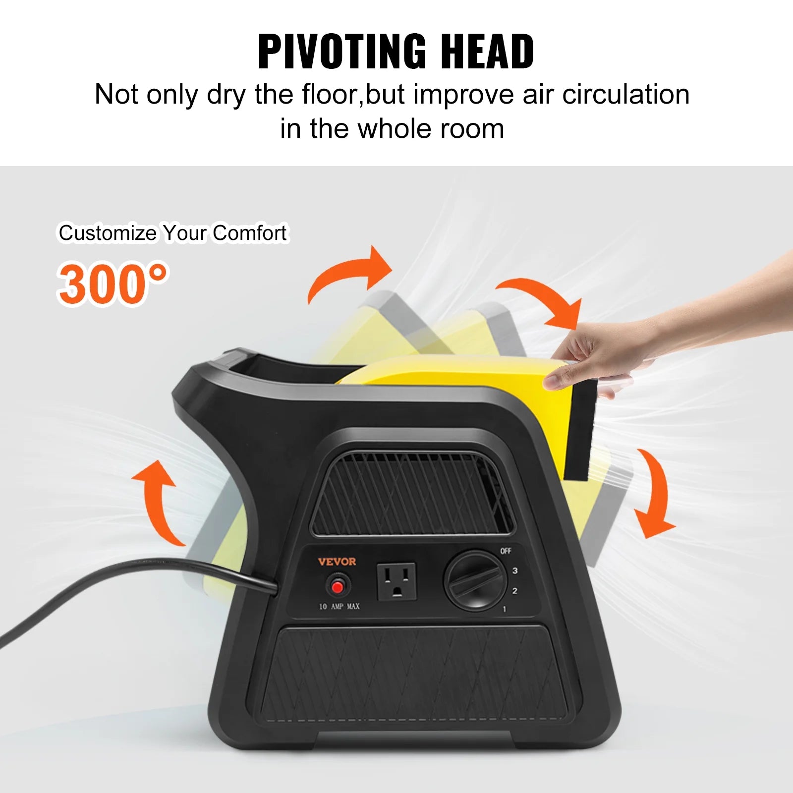 600 CFM 3-Speed Pivoting Floor Blower Fan with Timer and Power Outlet N37972