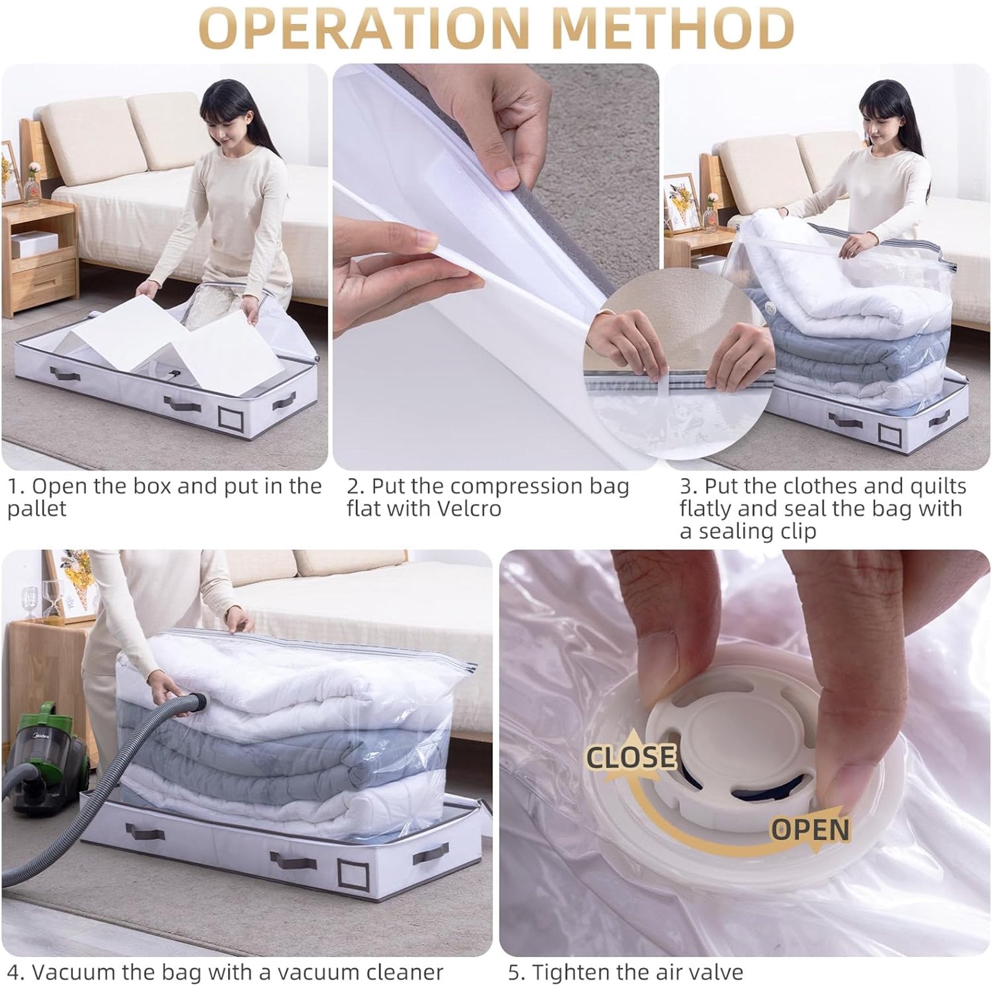 Under Bed Vacuum Seal Storage Bags for Comforters, Large Foldable Box L2108