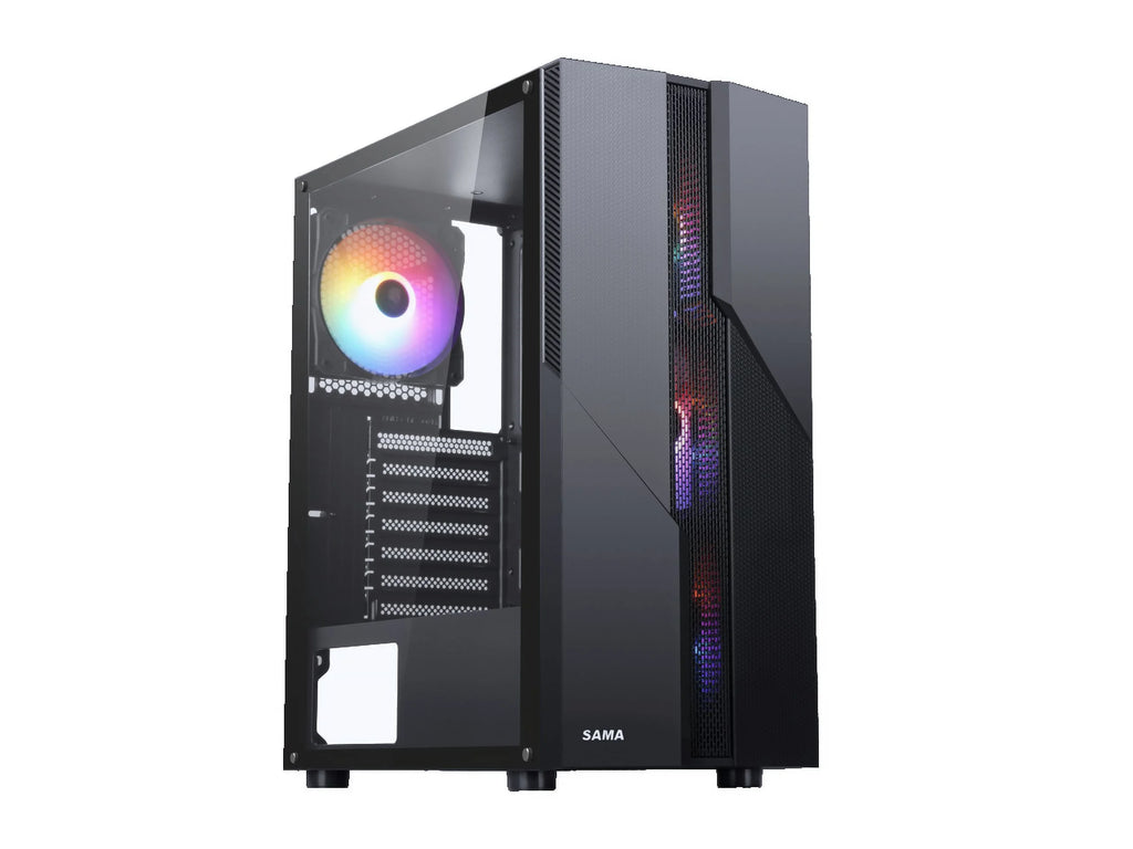 Black USB 3.0 Steel Tempered Glass ATX Mid Tower Gaming Computer Case with 4 x 120mm LED Fans K478587
