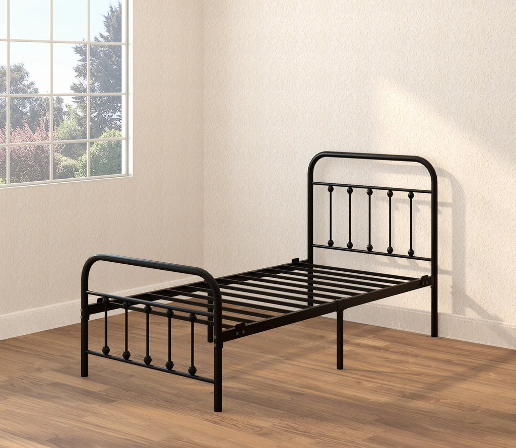 Vintage Twin Metal Bed Frame with Headboard and Footboard O168