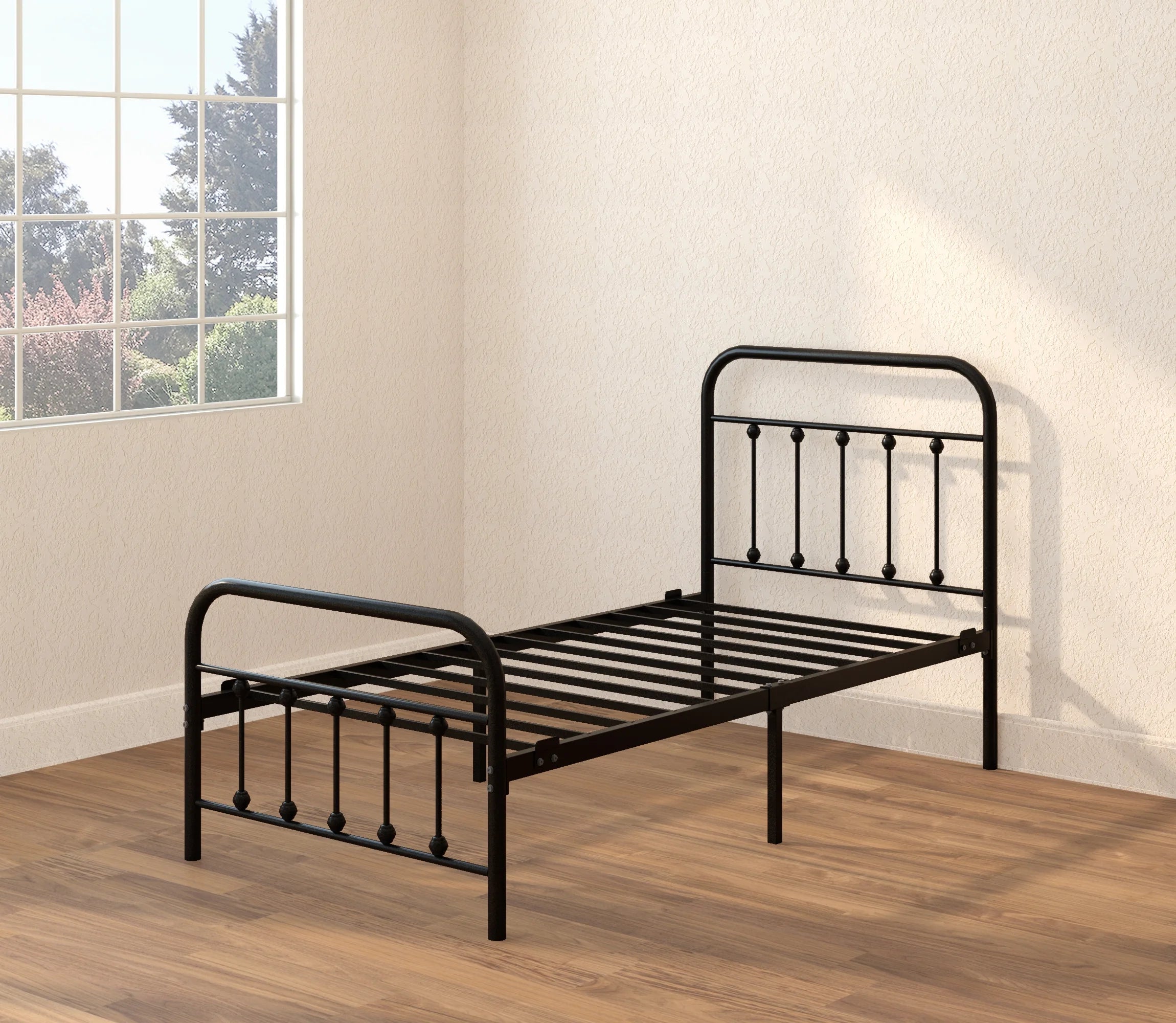 Vintage Twin Metal Bed Frame with Headboard and Footboard O168