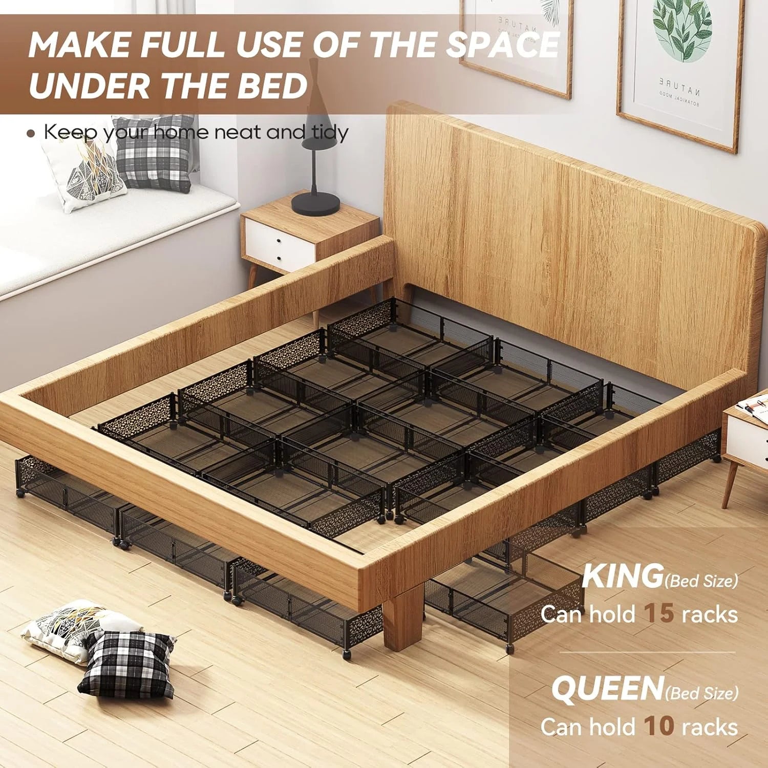 Under Bed Storage Containers with Wheels, Shoe Organizer Drawer, Metal Storage for Clothes Shoes Blankets N2817