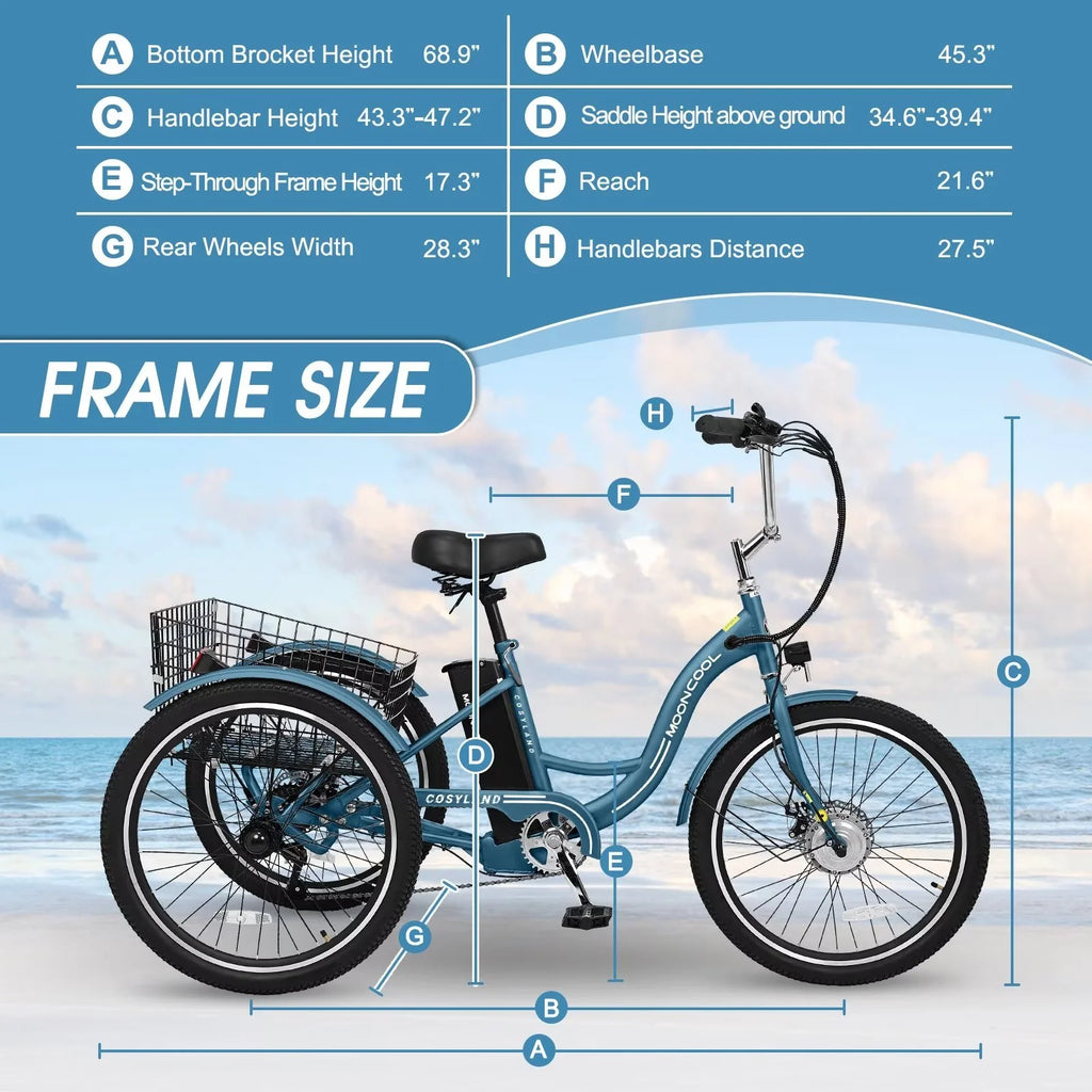 24" 350W 36V 7-Speed Electric Tricycle for Adults with Basket and LED Headlight F711