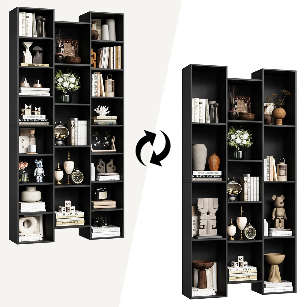 21-Cube Bookcase with Adjustable Shelves, Triple Width Storage Rack, Black I4384