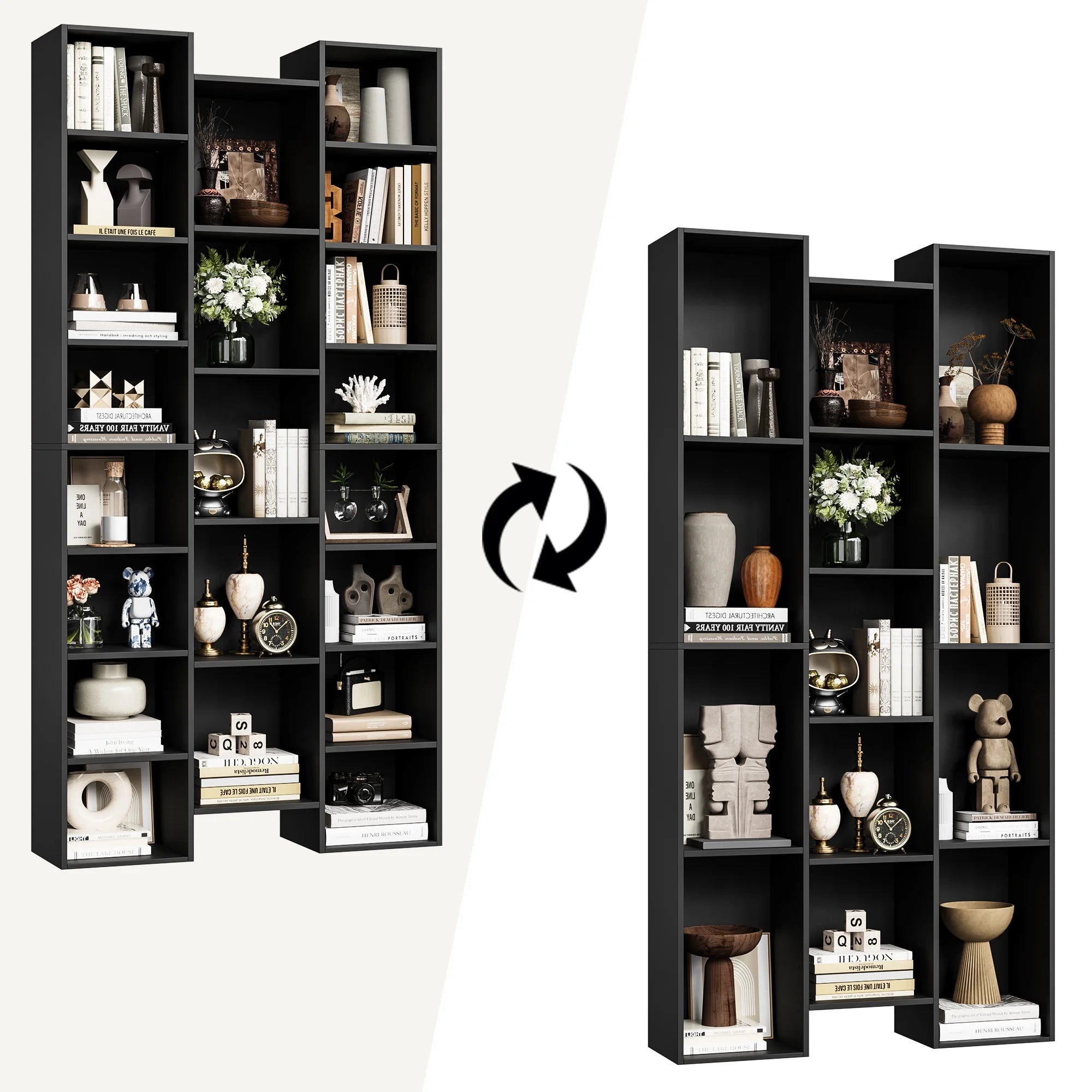 21-Cube Bookcase with Adjustable Shelves, Triple Width Storage Rack, Black I4384