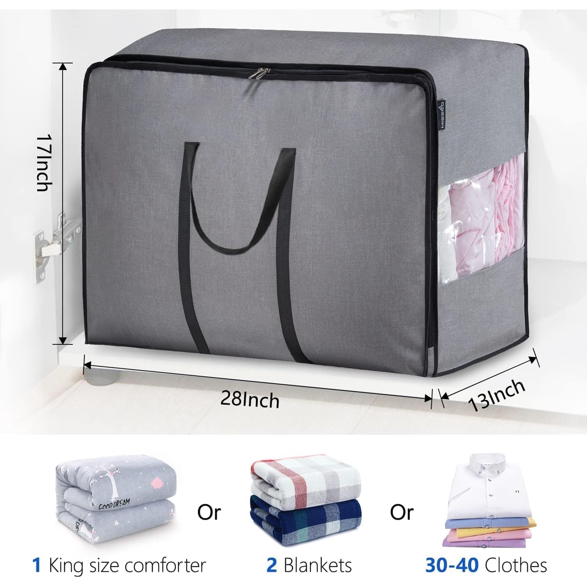 Storage Bag for Bedding, Blankets and Clothes, Foldable Organizer, Grey G88134