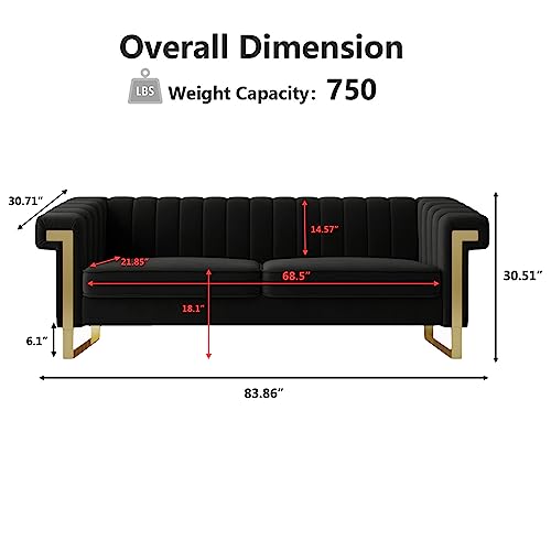 83" Velvet 3-Seater Tufted Sofa with Solid Wood Frame D633612