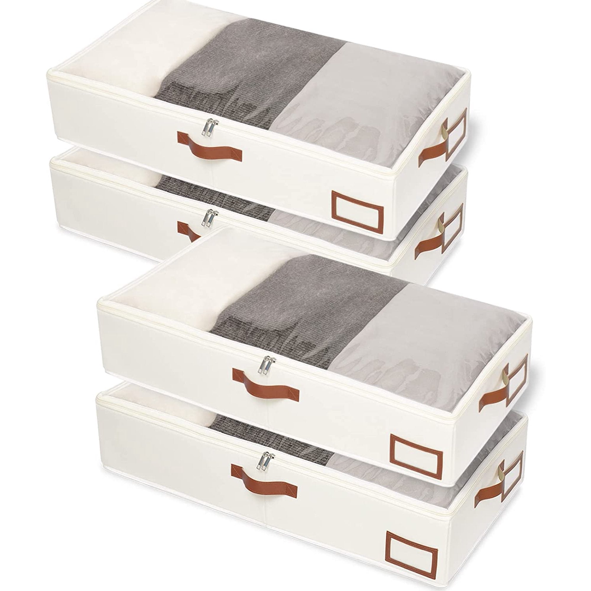Under Bed Storage Box, Collapsible with Handles, Beige F51057