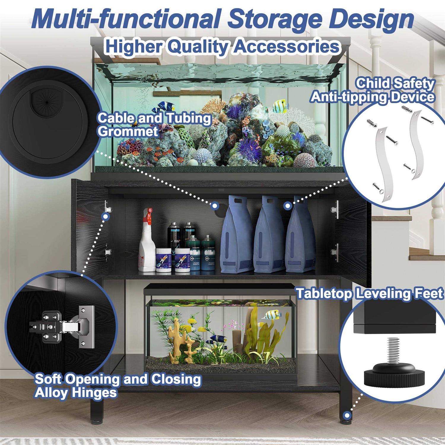 Aquarium Stand with Cabinet for Fish Tank Accessories Storage V803050
