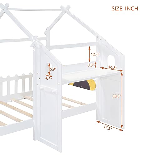 House-Shaped Twin Size Platform Bed with Windmill and Flower Decor E549