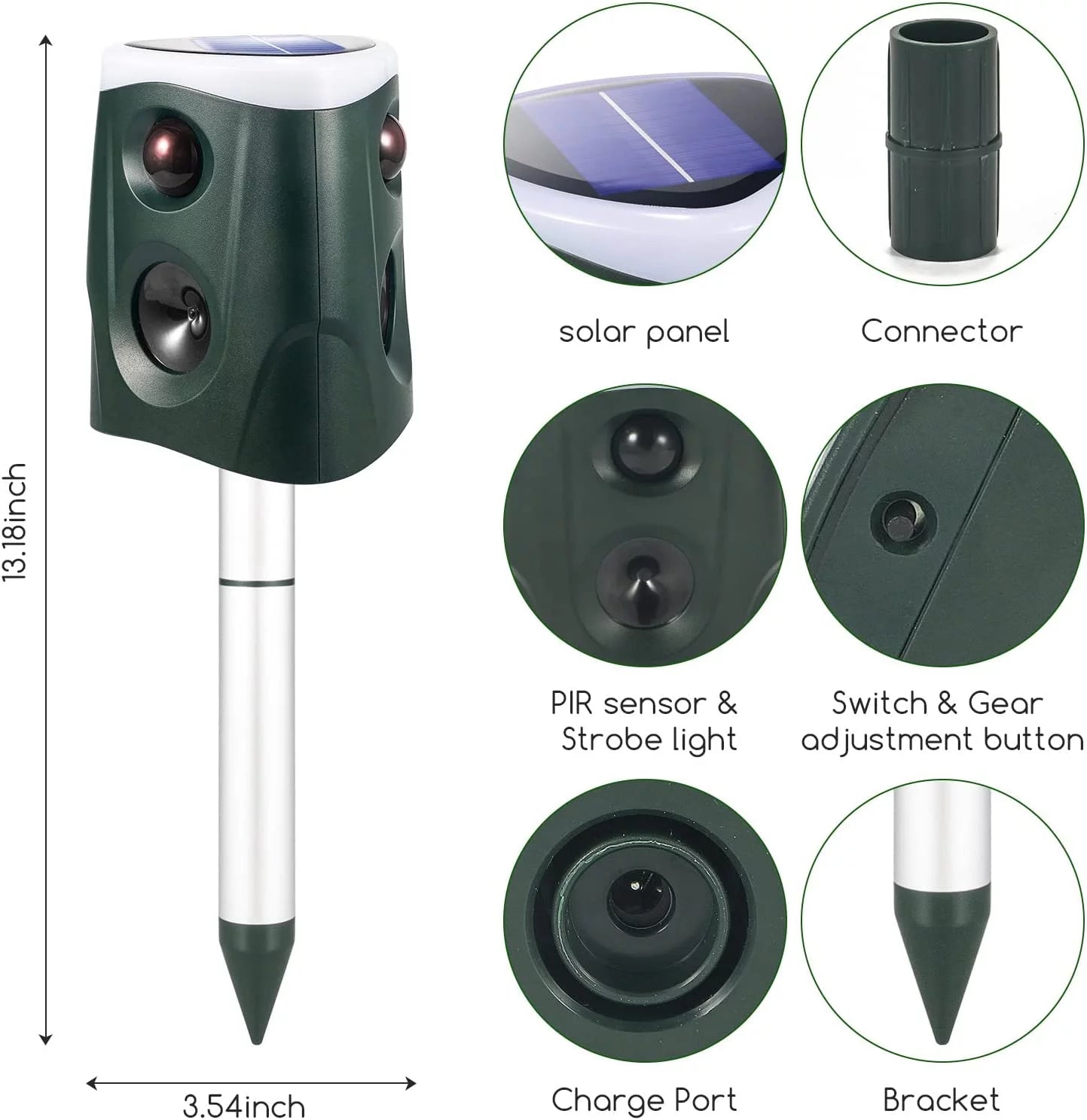 Ultrasonic Animal Repeller Outdoor Waterproof with PIR Sensor and Strobe Light F920