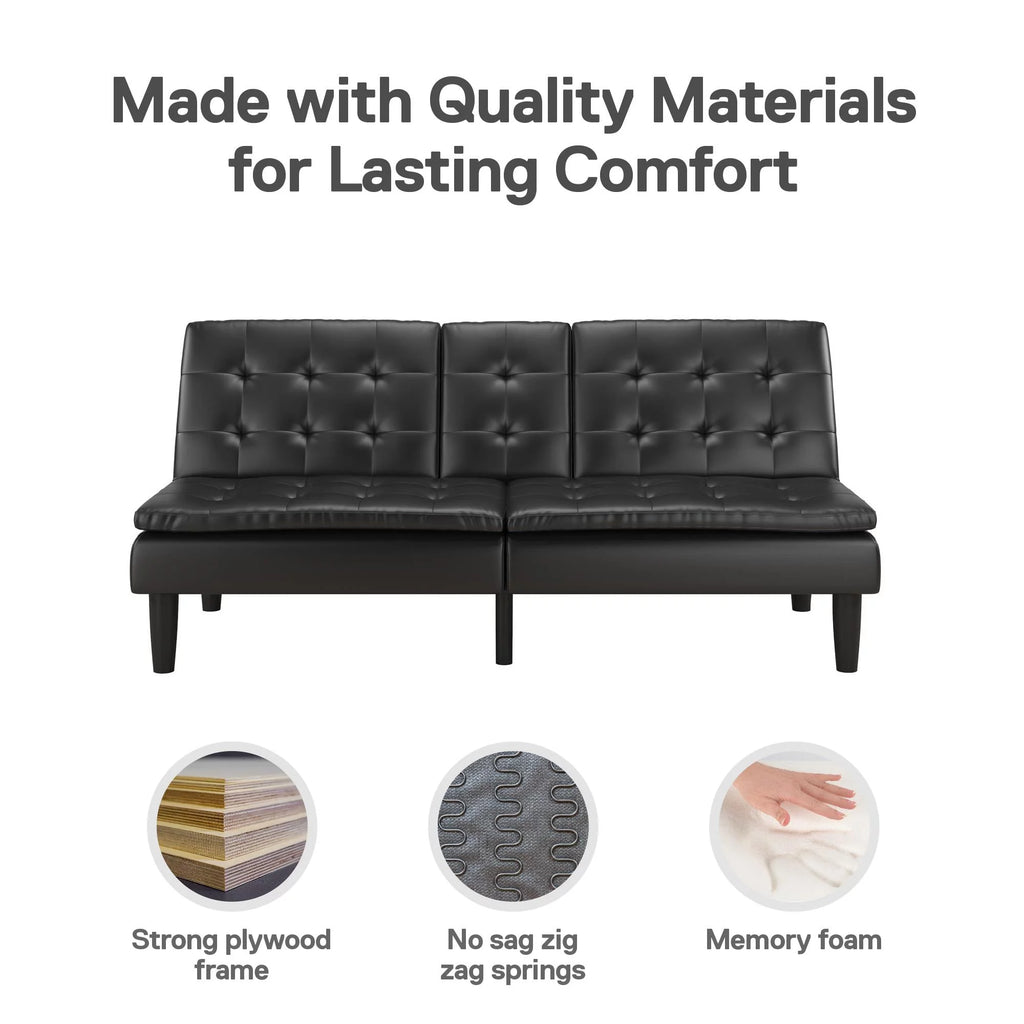 Memory Foam Futon with Cupholder and USB, Black Faux Leather P11538