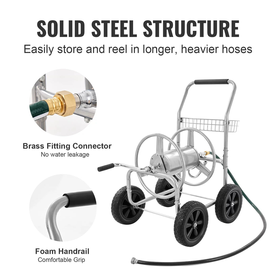 Hose Reel Cart with Wheels, Metal, Holds 250 ft of 5/8" Hose P9804
