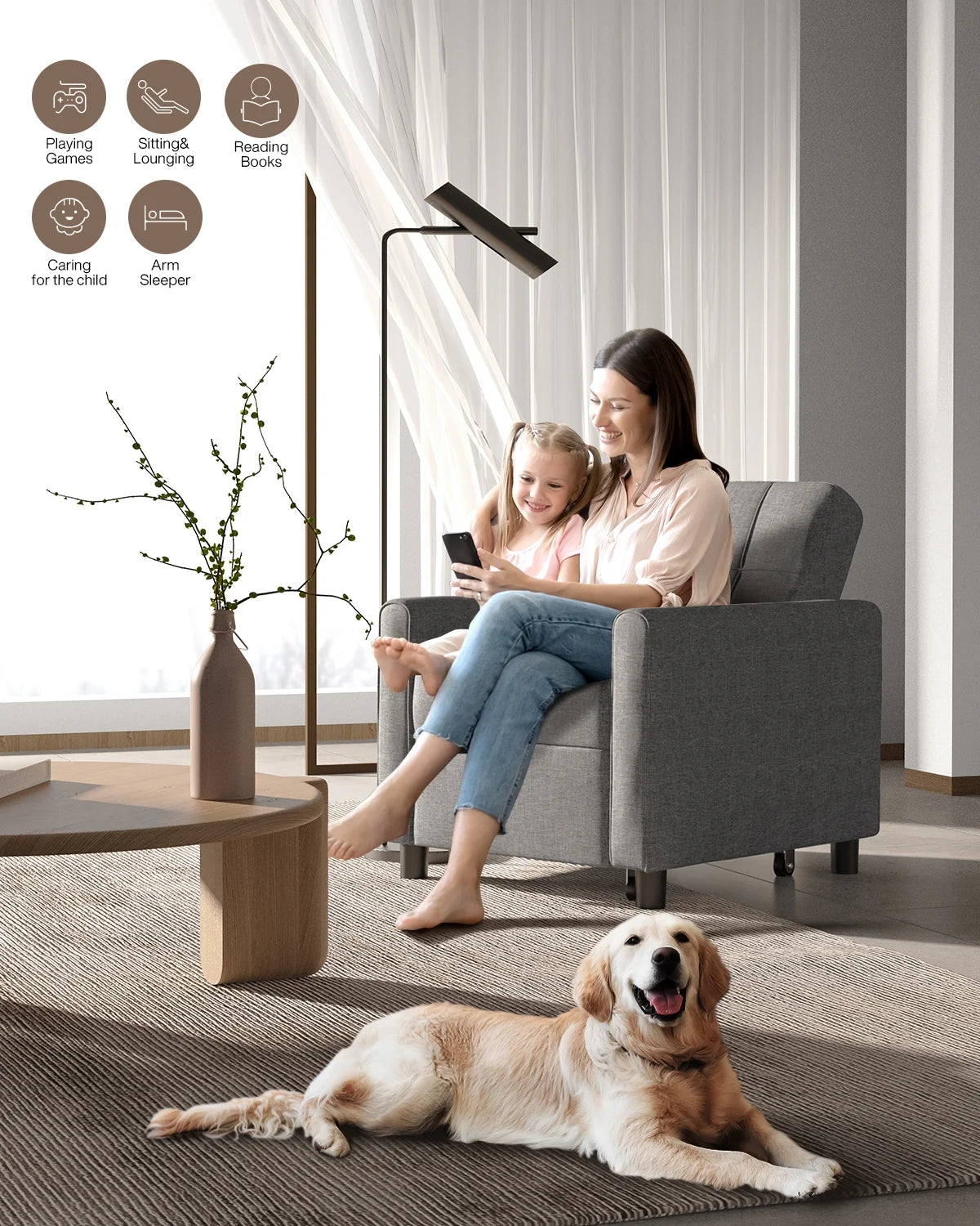 Convertible Chair Single Bed, Grey R92719