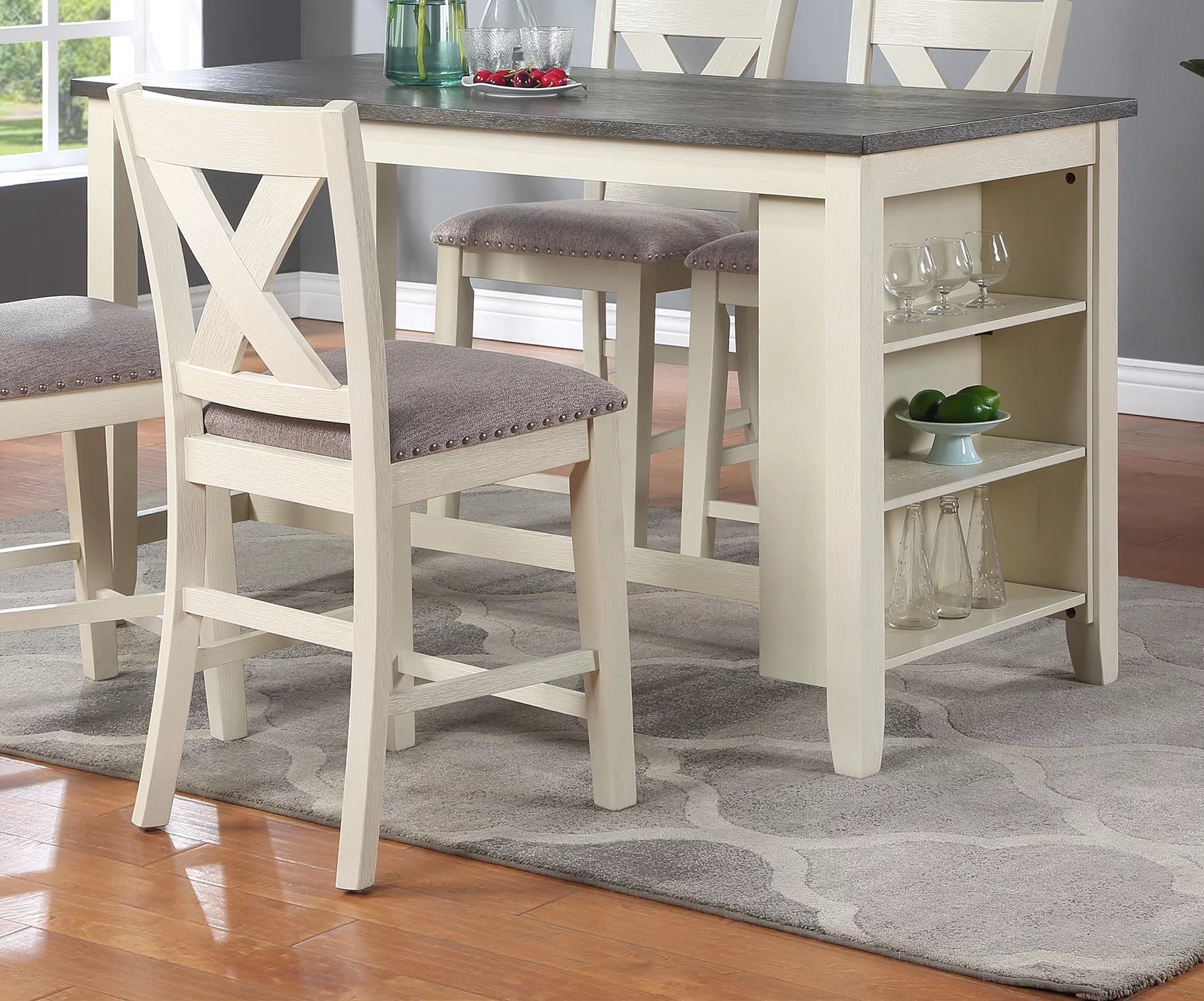 5pc Counter Height Dining Table with Storage Shelves and Stools D135644