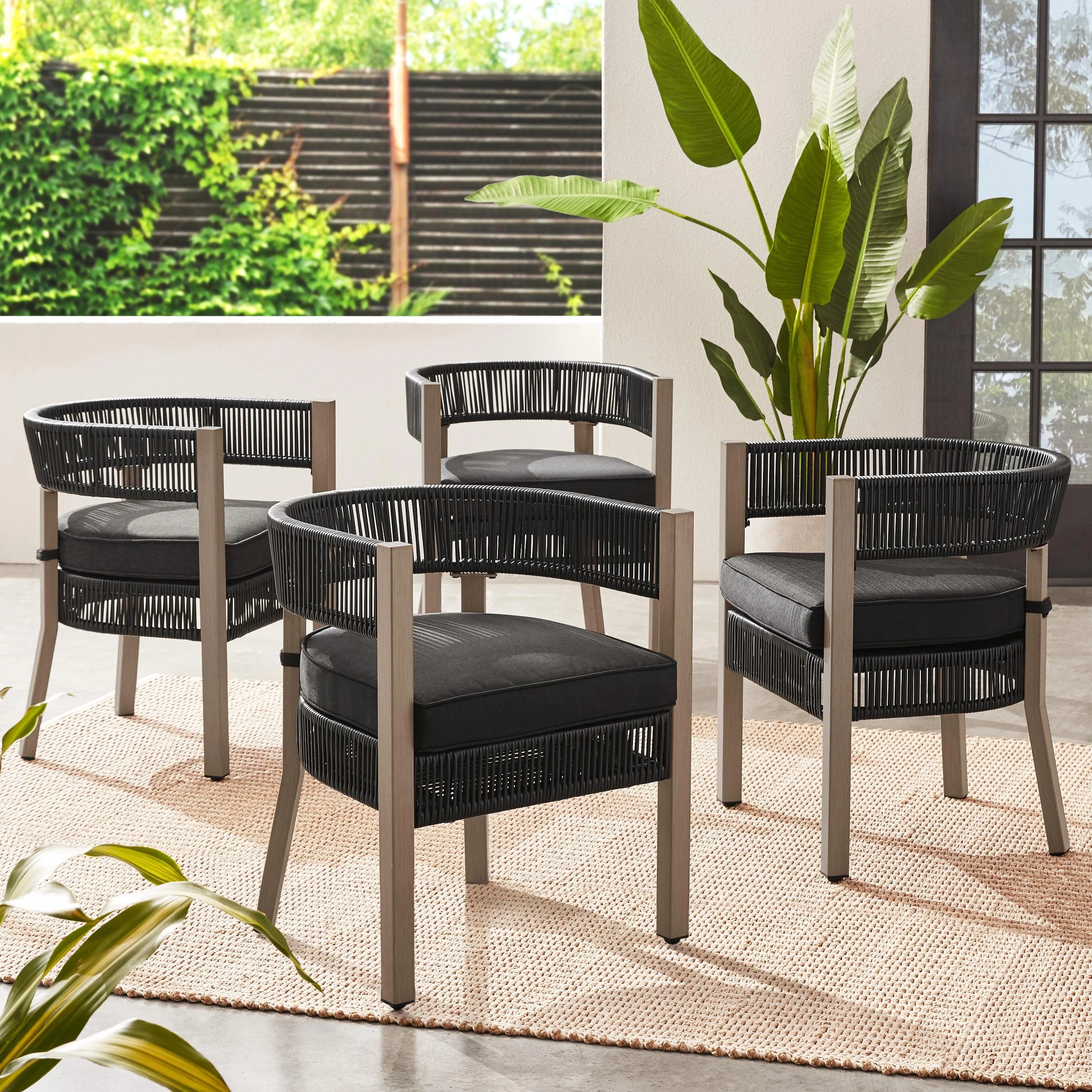 5-Piece Wicker Outdoor Dining Set, Black E721
