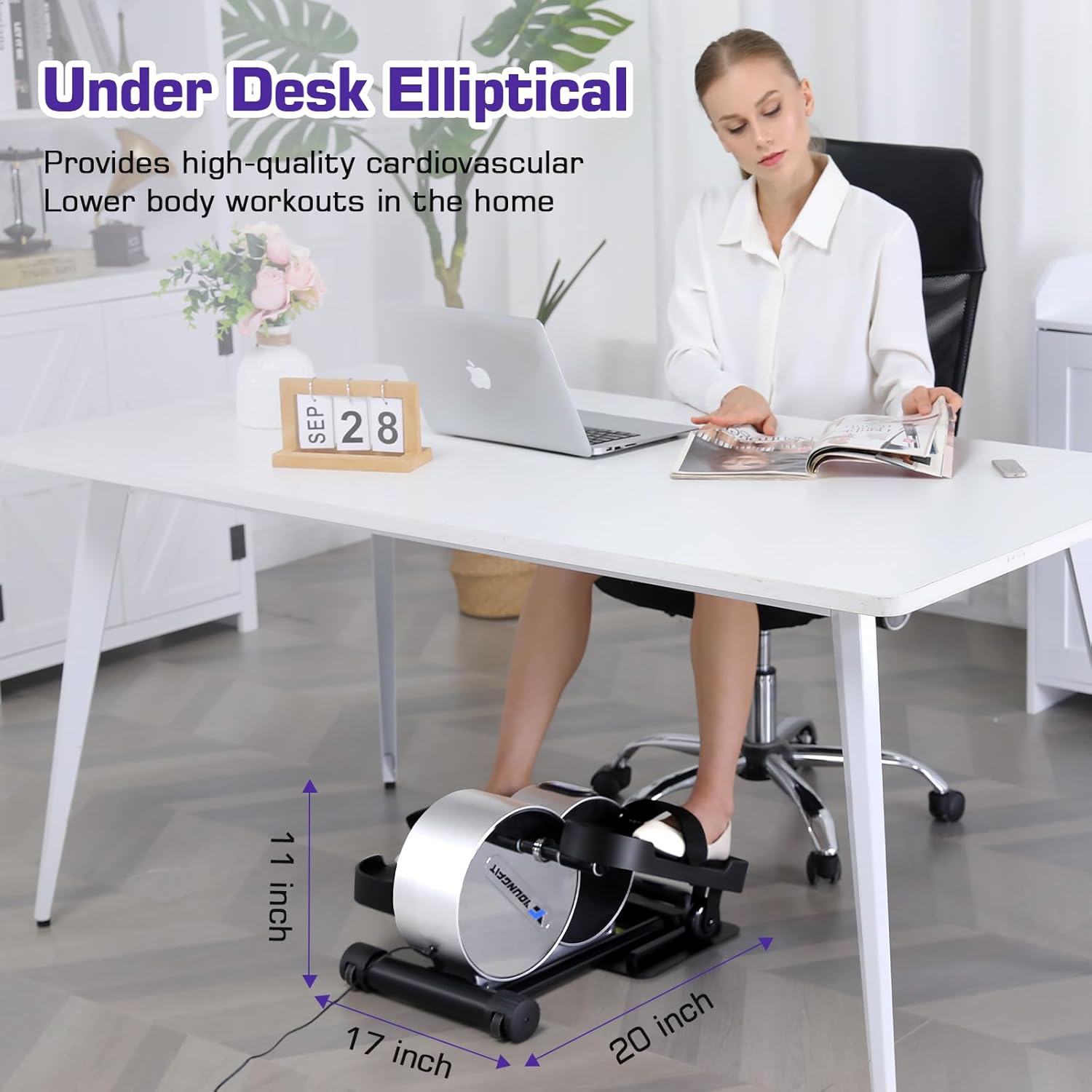 Under Desk Elliptical - Quiet Portable Leg Exerciser with Remote and App Control I90885
