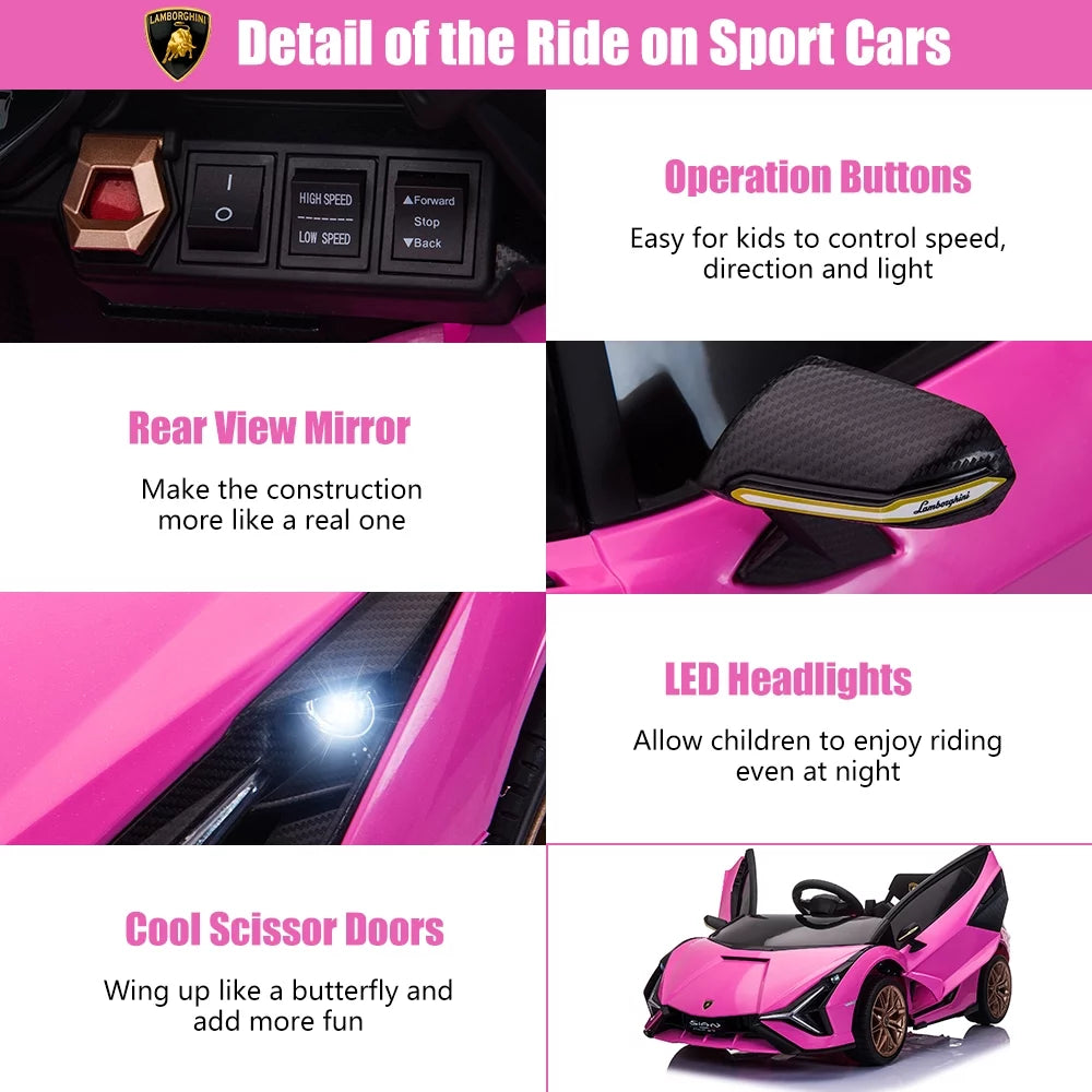 Pink Ride On Sports Car with Remote Control, 12V Electric Battery Powered Toy for Kids R977501