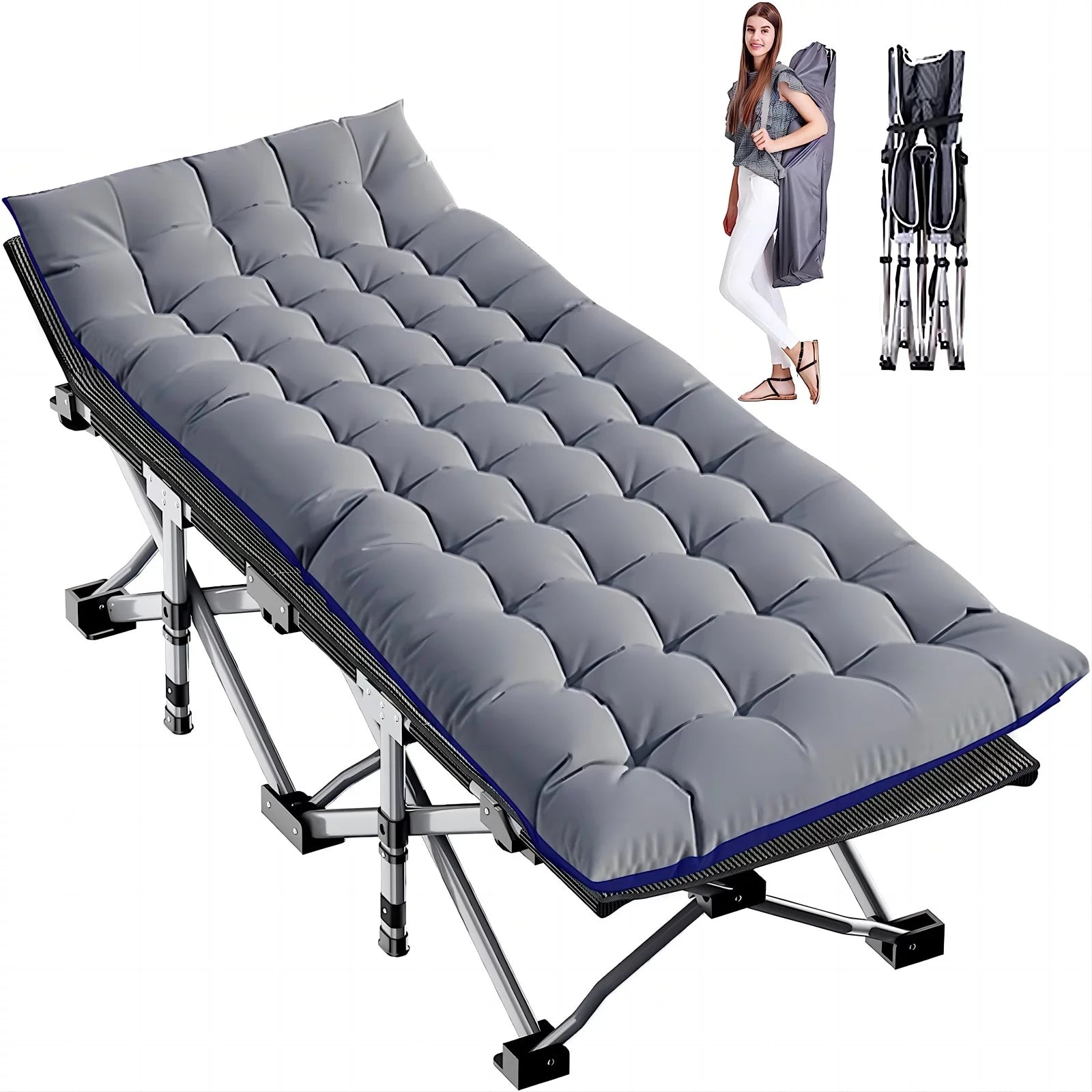 Camping Cot for Adults, Portable Folding Bed with Mattress and Carry Bag P392456