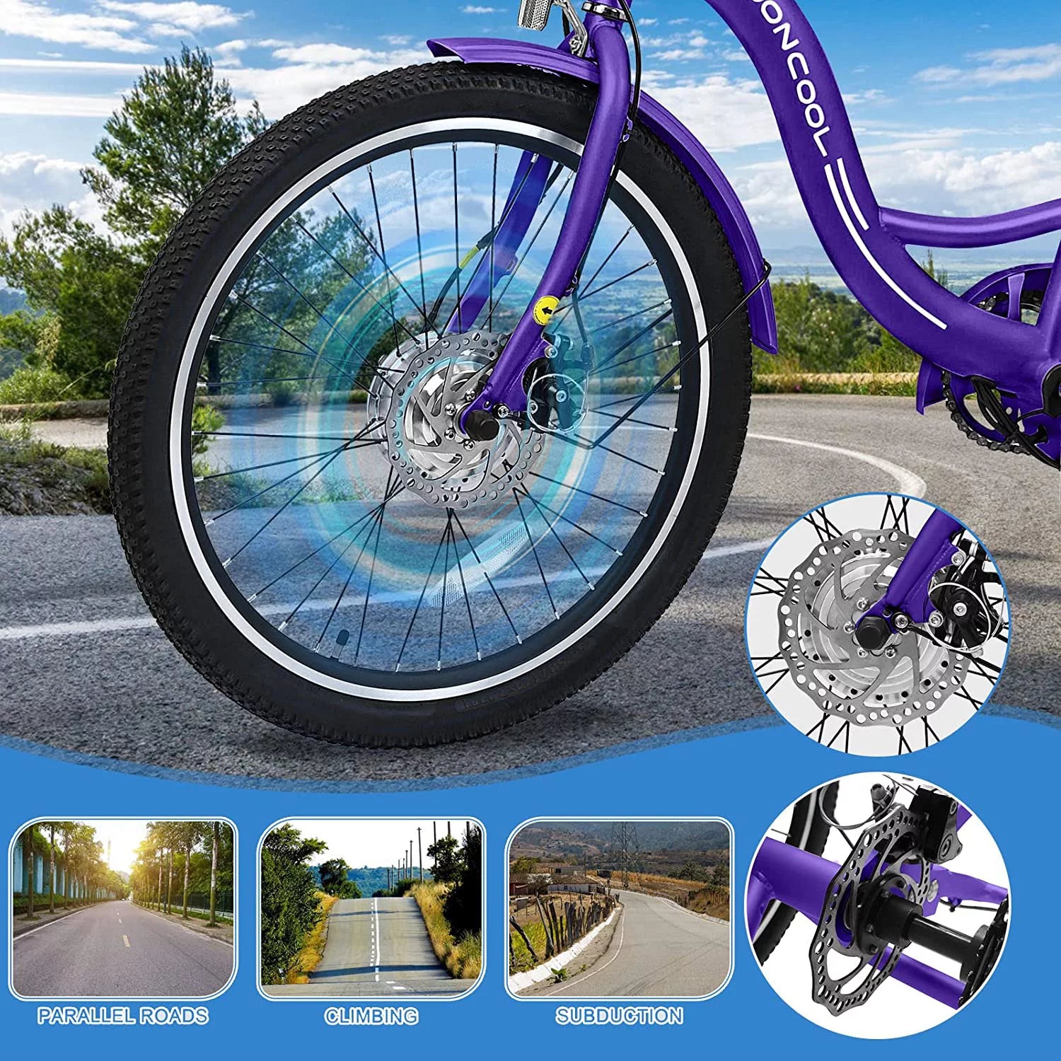 350W Electric Trike 7-Speed 3-Wheel Bicycle for Adults with Rear Basket N8611