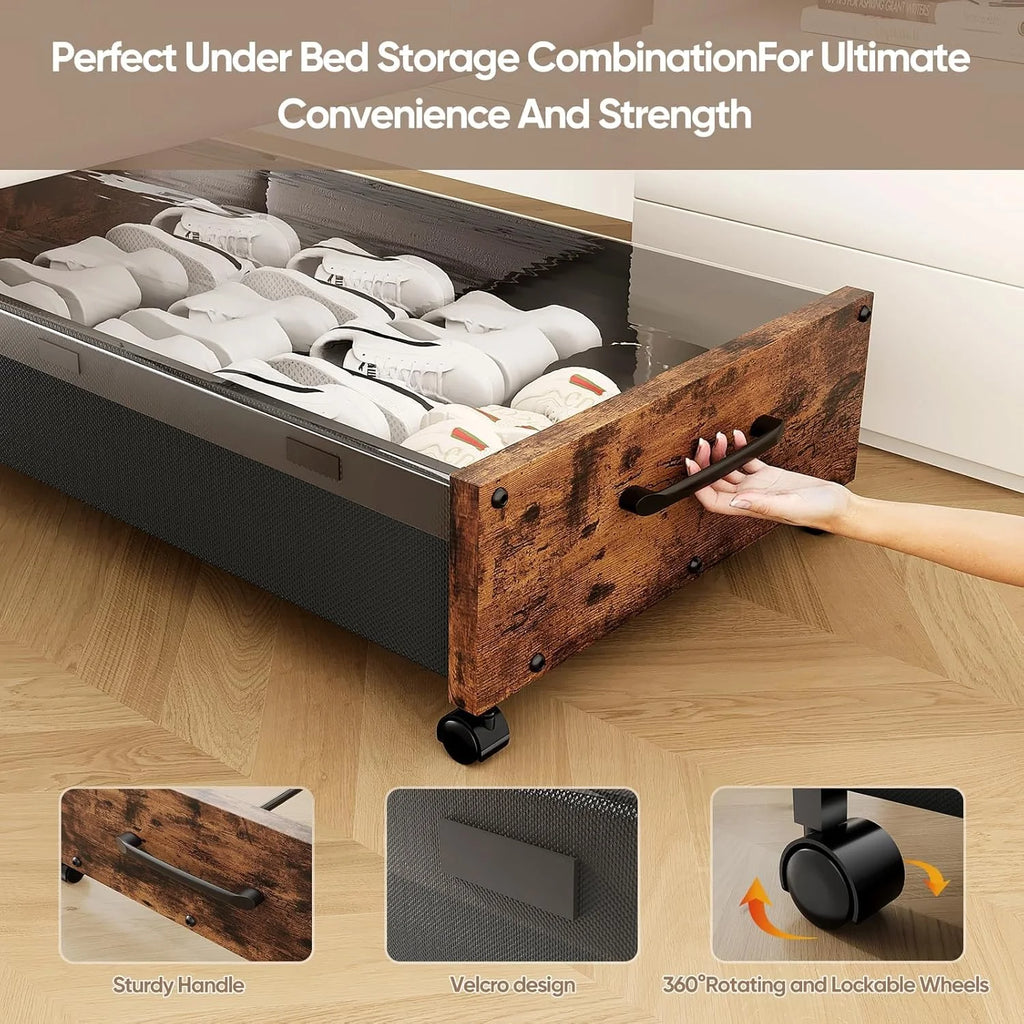 Under Bed Storage with Wheels, 2 Pack Rolling Metal Drawer for Clothes Q5272