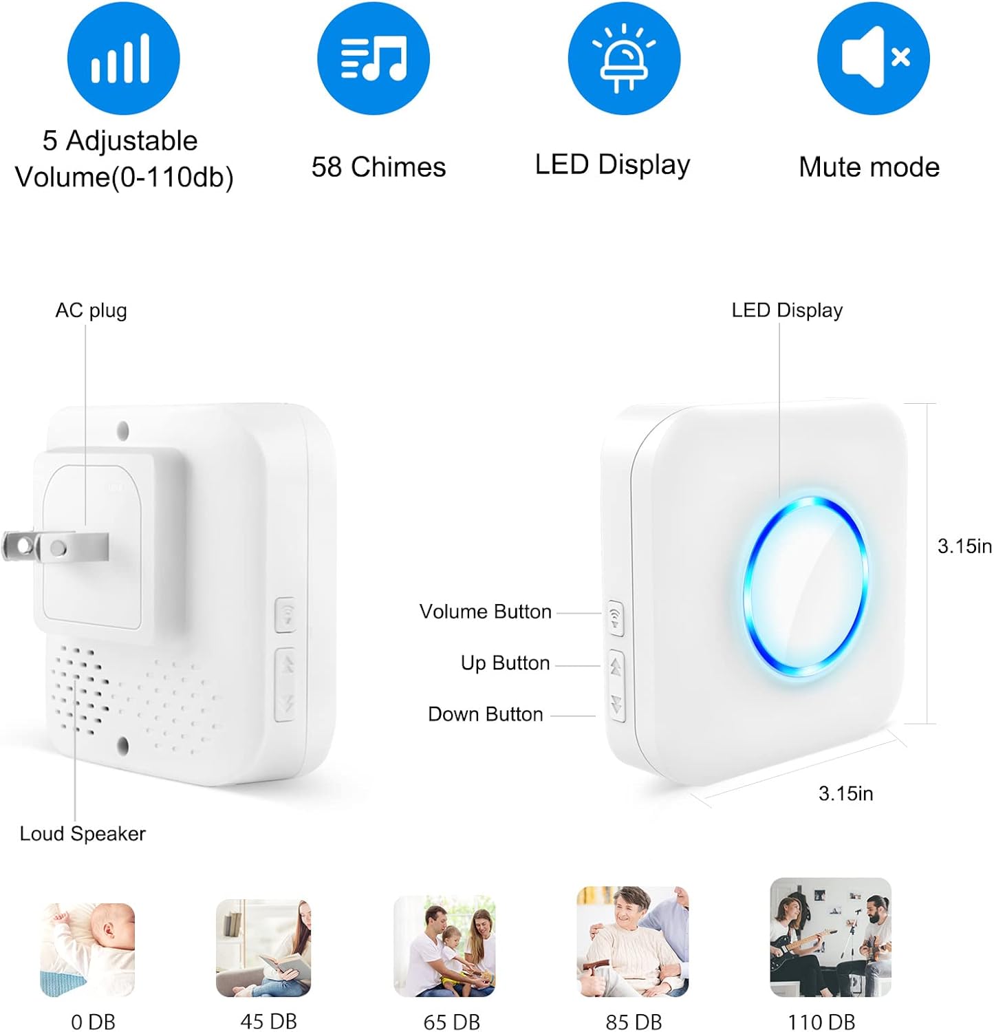 Waterproof SOS Call Button Pager for Elderly Caregiver Alert System O255