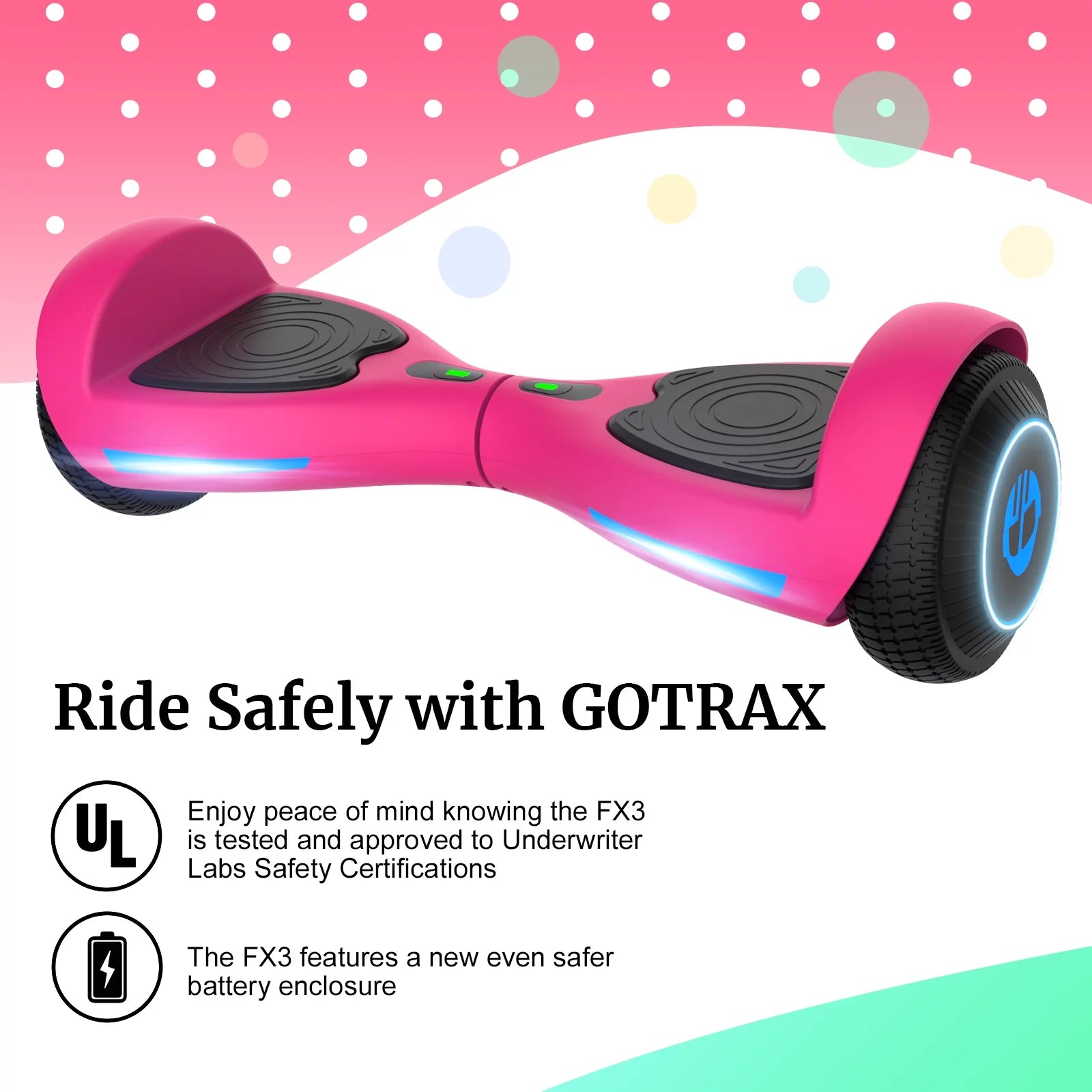 Hoverboard for Kids Adults 200W Motor 6.5" LED Wheels, Pink Q65637