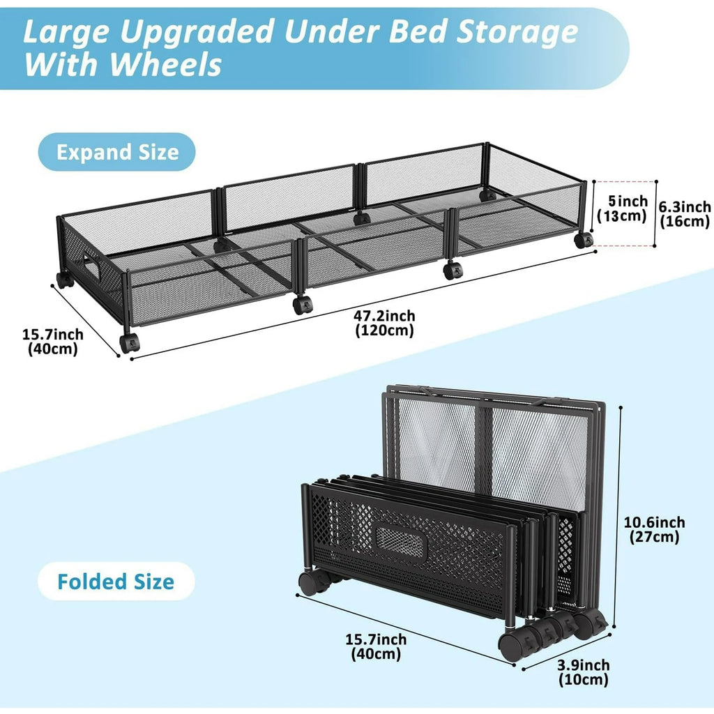 Under Bed Storage on Wheels, Large Capacity Rolling Containers, Foldable Drawers G826102
