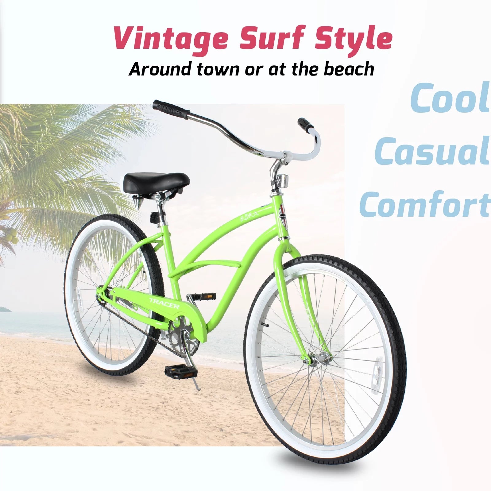 26 Inch Beach Cruiser Bike for Adult, Steel Frame, Coaster Brake B355632