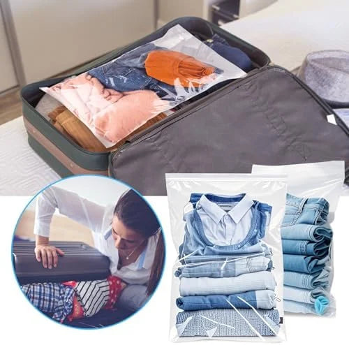 5 Gallon Plastic Storage Bags (10 Pack) - Resealable Clear Zipper Bags for Clothes, Travel & Moving K97441
